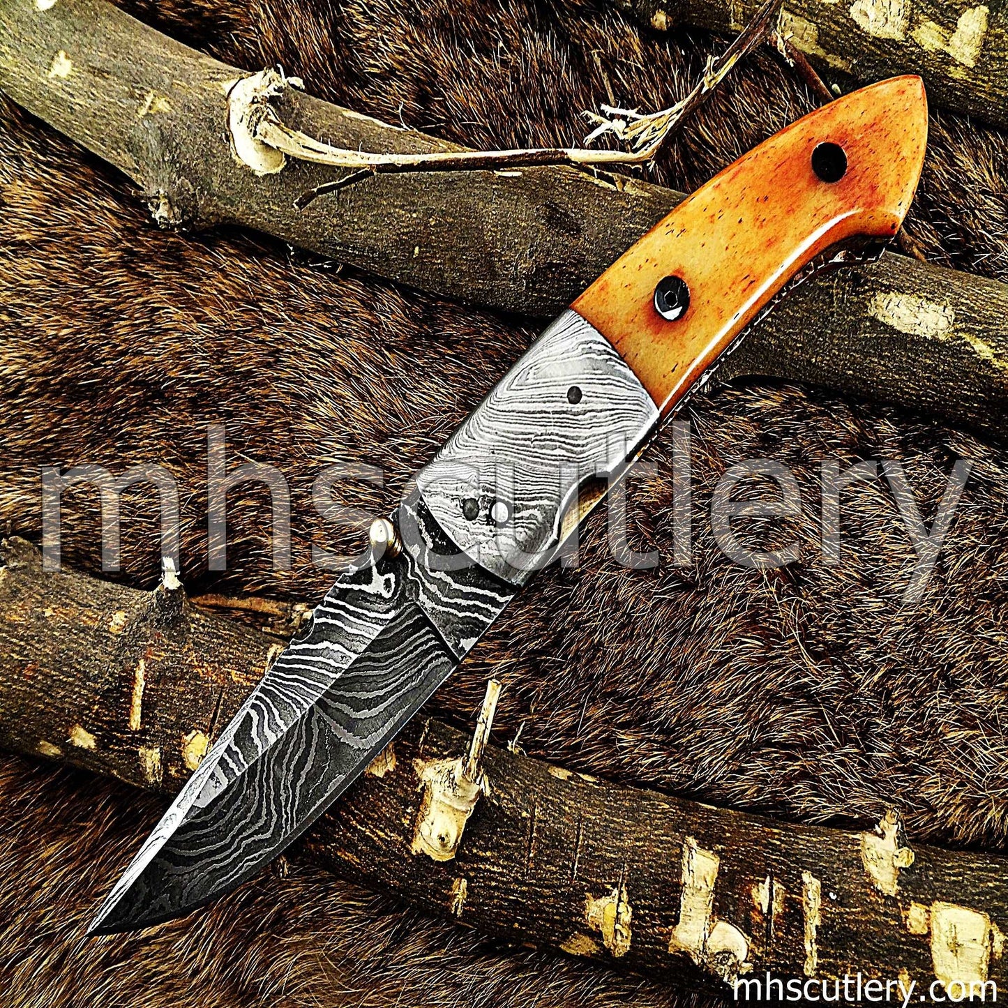 Custom Hand Forged Damascus Steel Folding Pocket Knife | mhscutlery