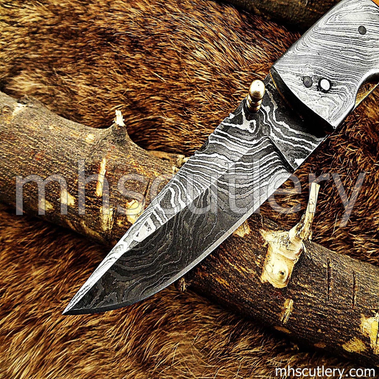 Custom Hand Forged Damascus Steel Folding Pocket Knife | mhscutlery