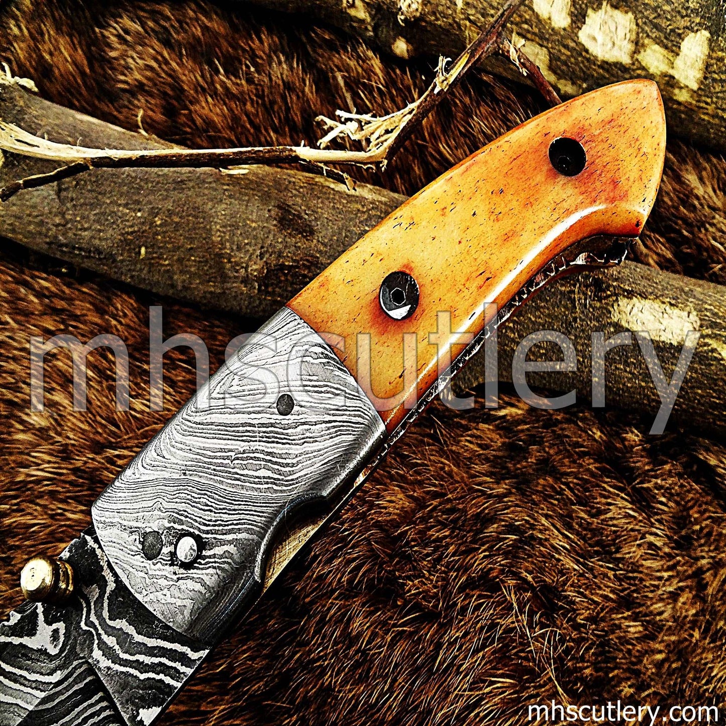 Custom Hand Forged Damascus Steel Folding Pocket Knife | mhscutlery
