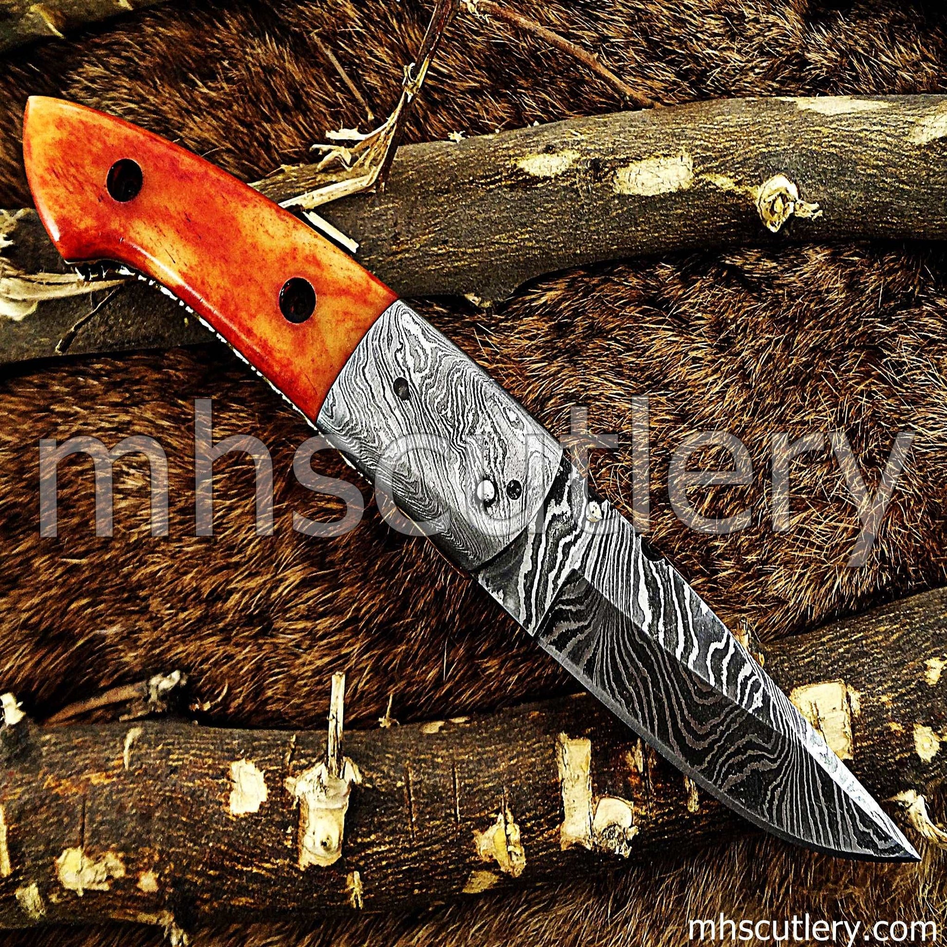 Custom Hand Forged Damascus Steel Folding Pocket Knife | mhscutlery