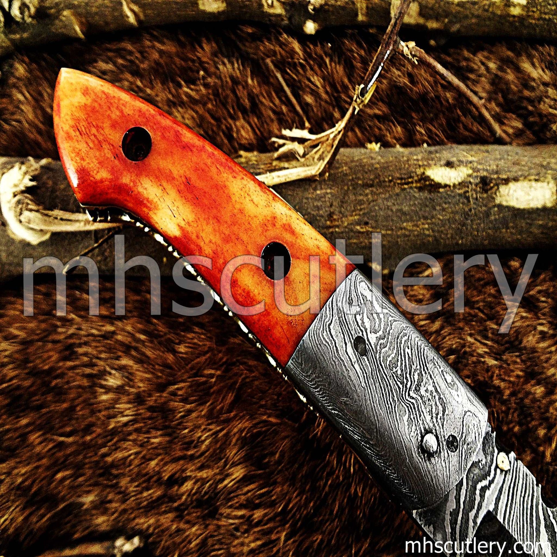 Custom Hand Forged Damascus Steel Folding Pocket Knife | mhscutlery