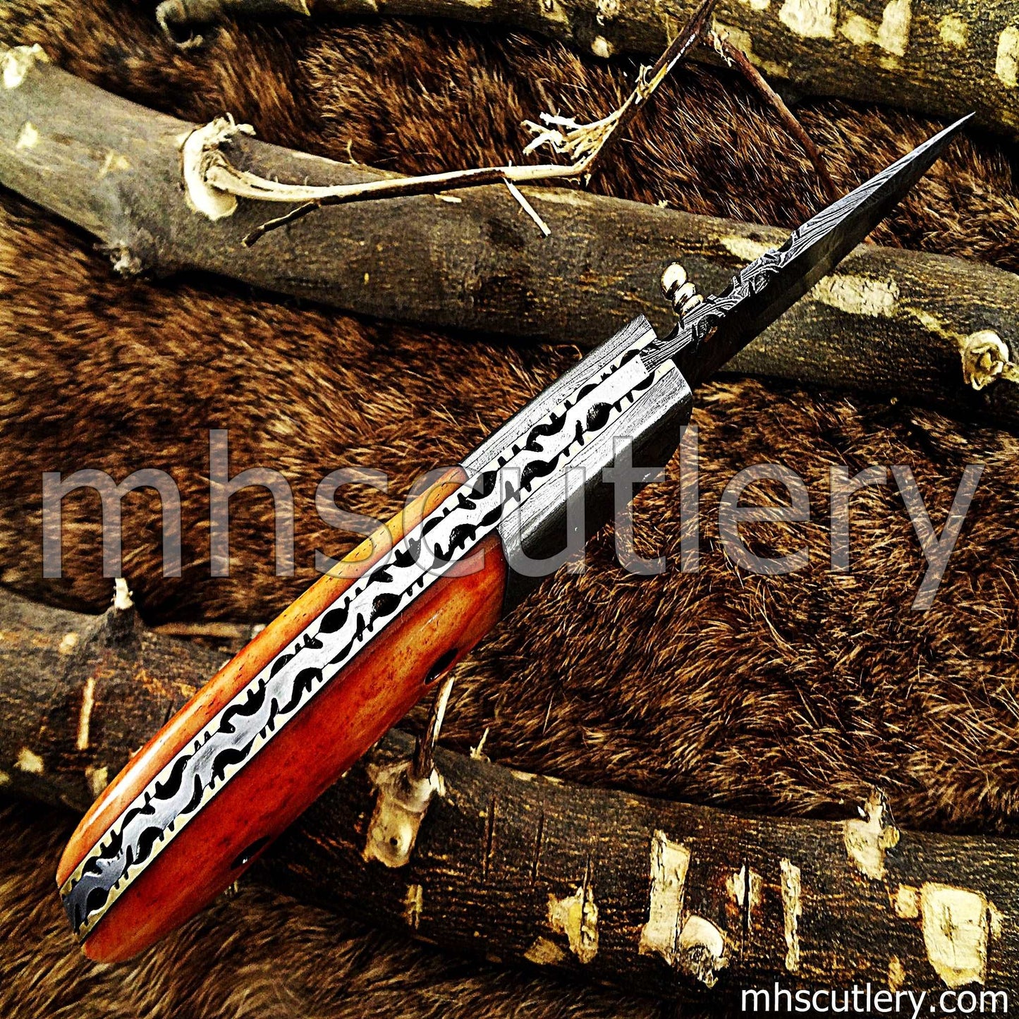 Custom Hand Forged Damascus Steel Folding Pocket Knife | mhscutlery