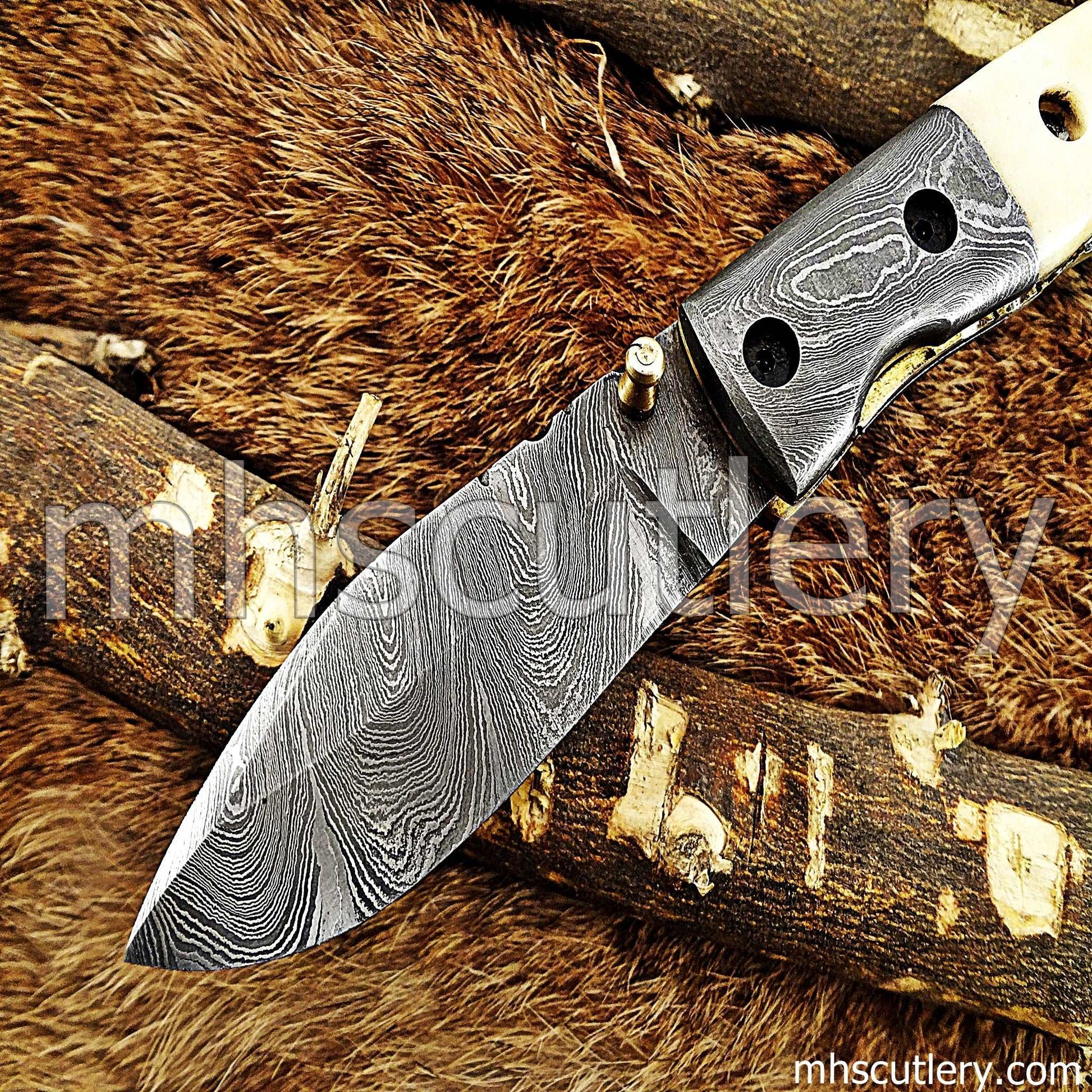 Custom Hand Forged Damascus Steel Gentlemen's Pocket EDC Knife | mhscutlery