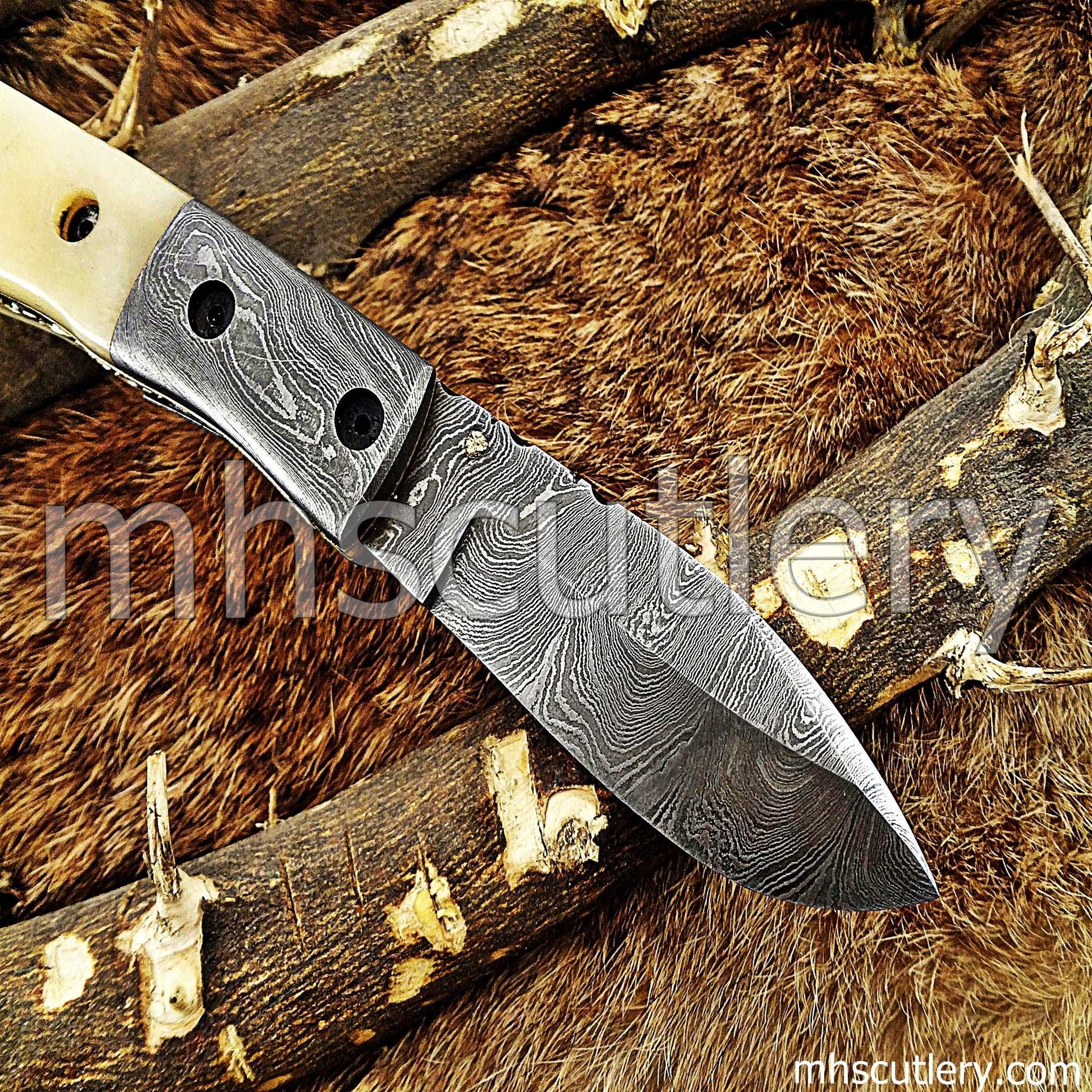 Custom Hand Forged Damascus Steel Gentlemen's Pocket EDC Knife | mhscutlery