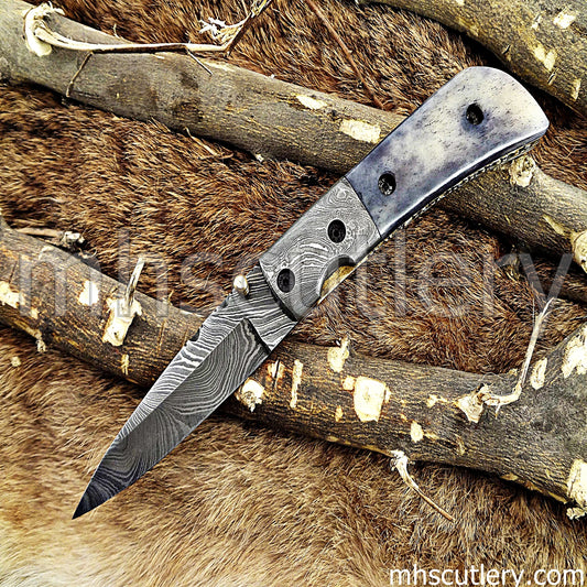 Handmade Damascus Steel Folding Knife | mhscutlery