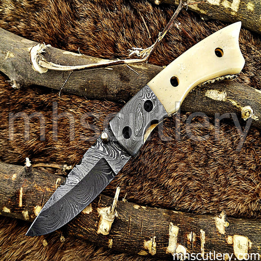 Handmade Damascus Steel Folding Knife | mhscutlery