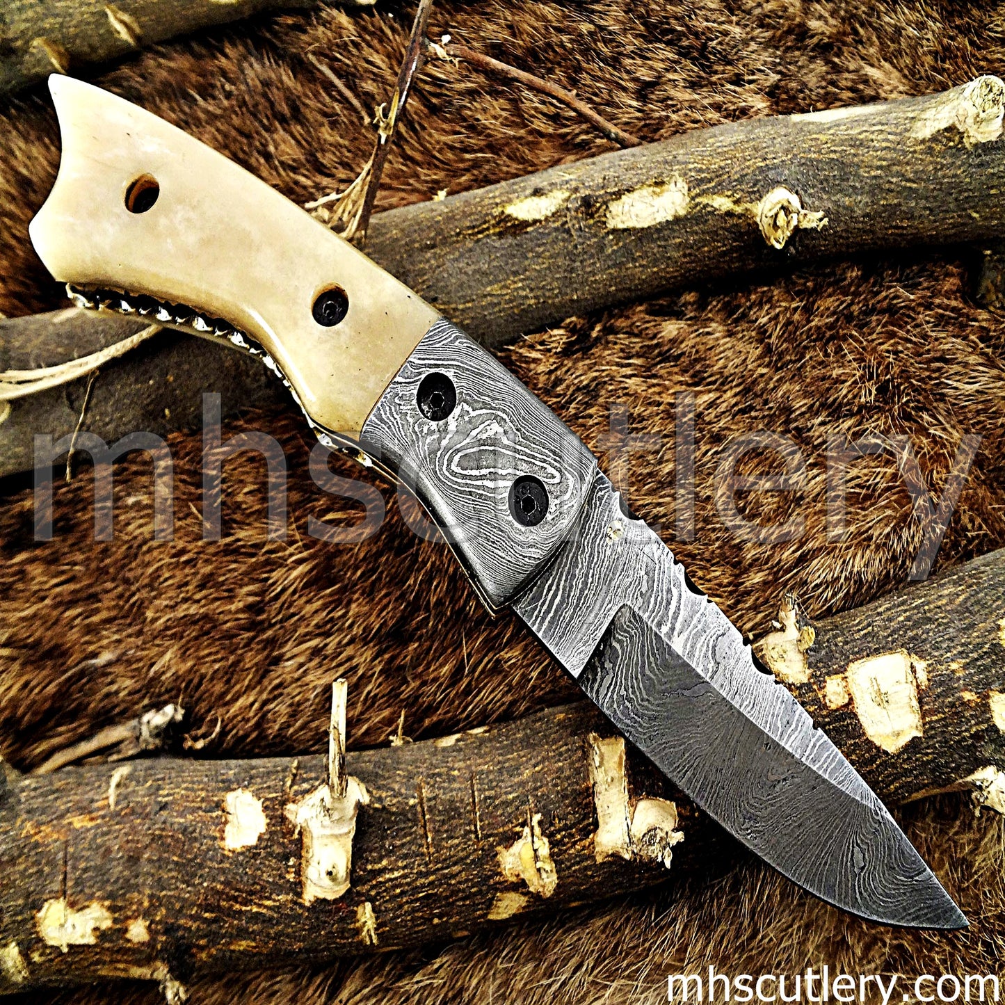 Handmade Damascus Steel Folding Knife | mhscutlery