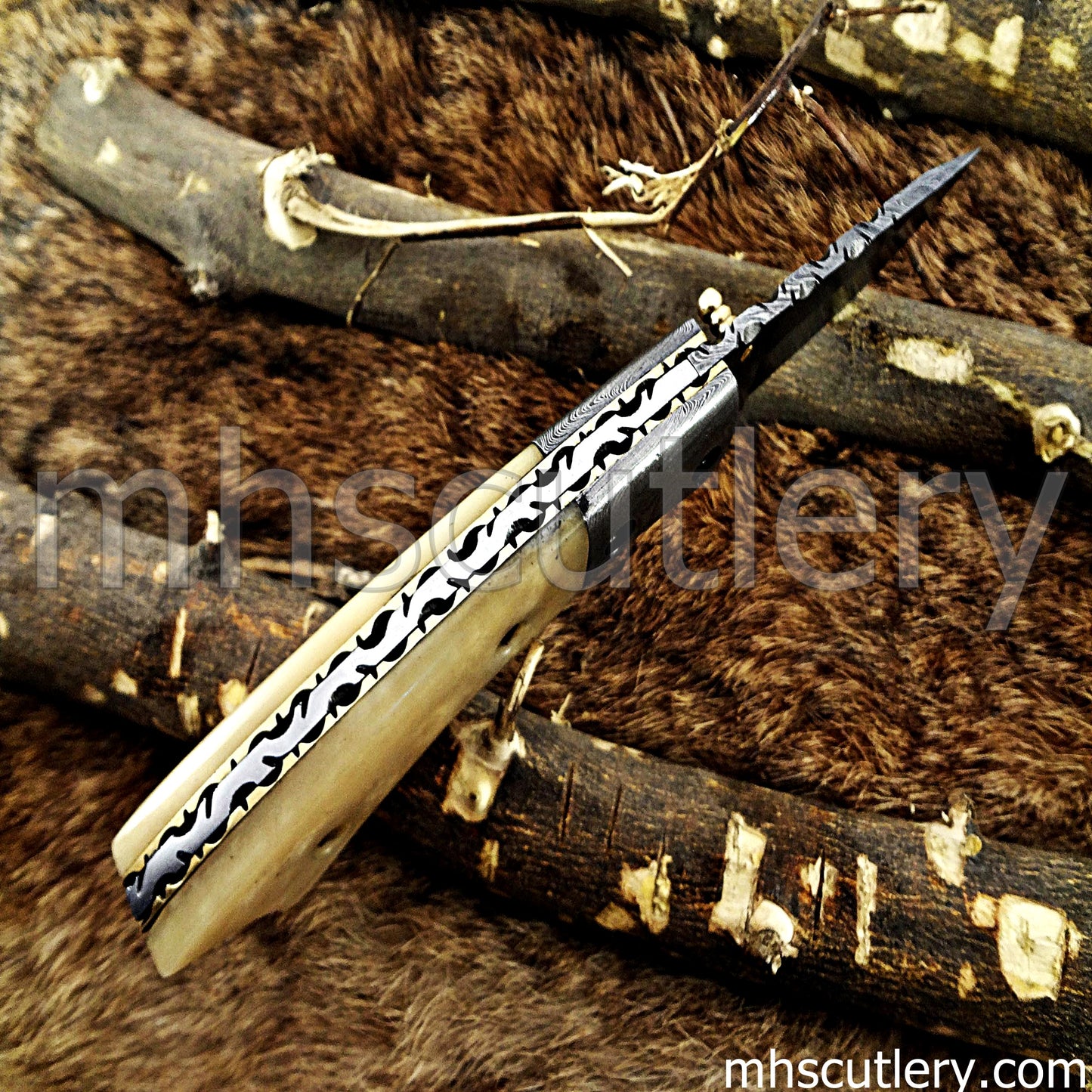 Handmade Damascus Steel Folding Knife | mhscutlery
