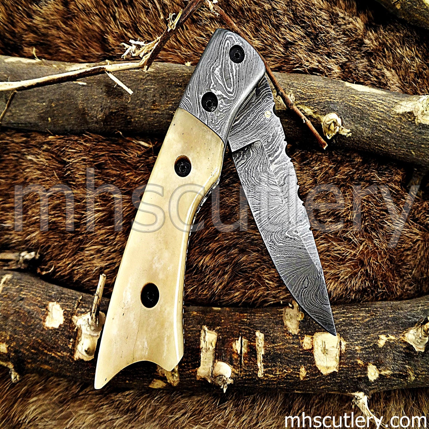 Handmade Damascus Steel Folding Knife | mhscutlery