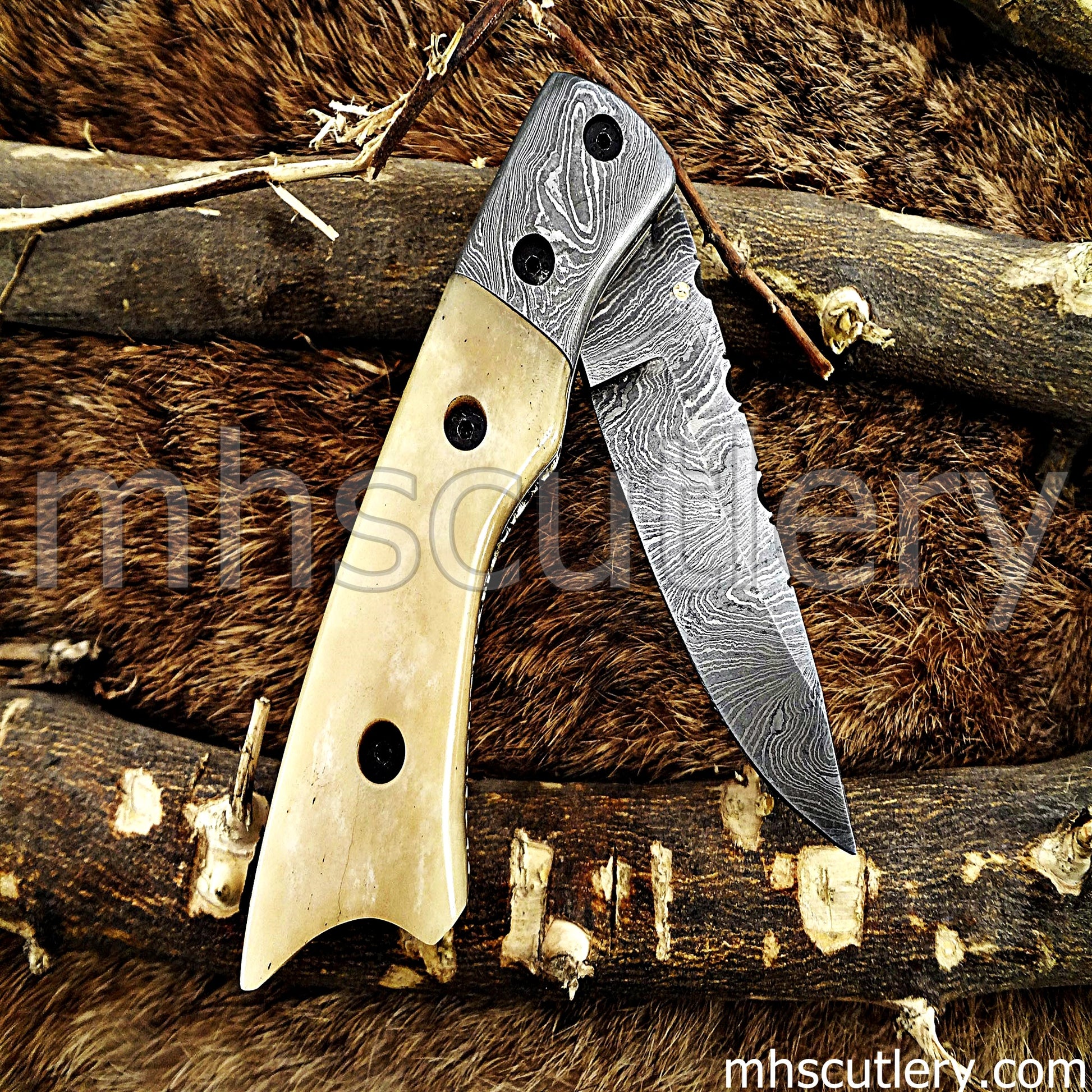 Handmade Damascus Steel Folding Knife | mhscutlery