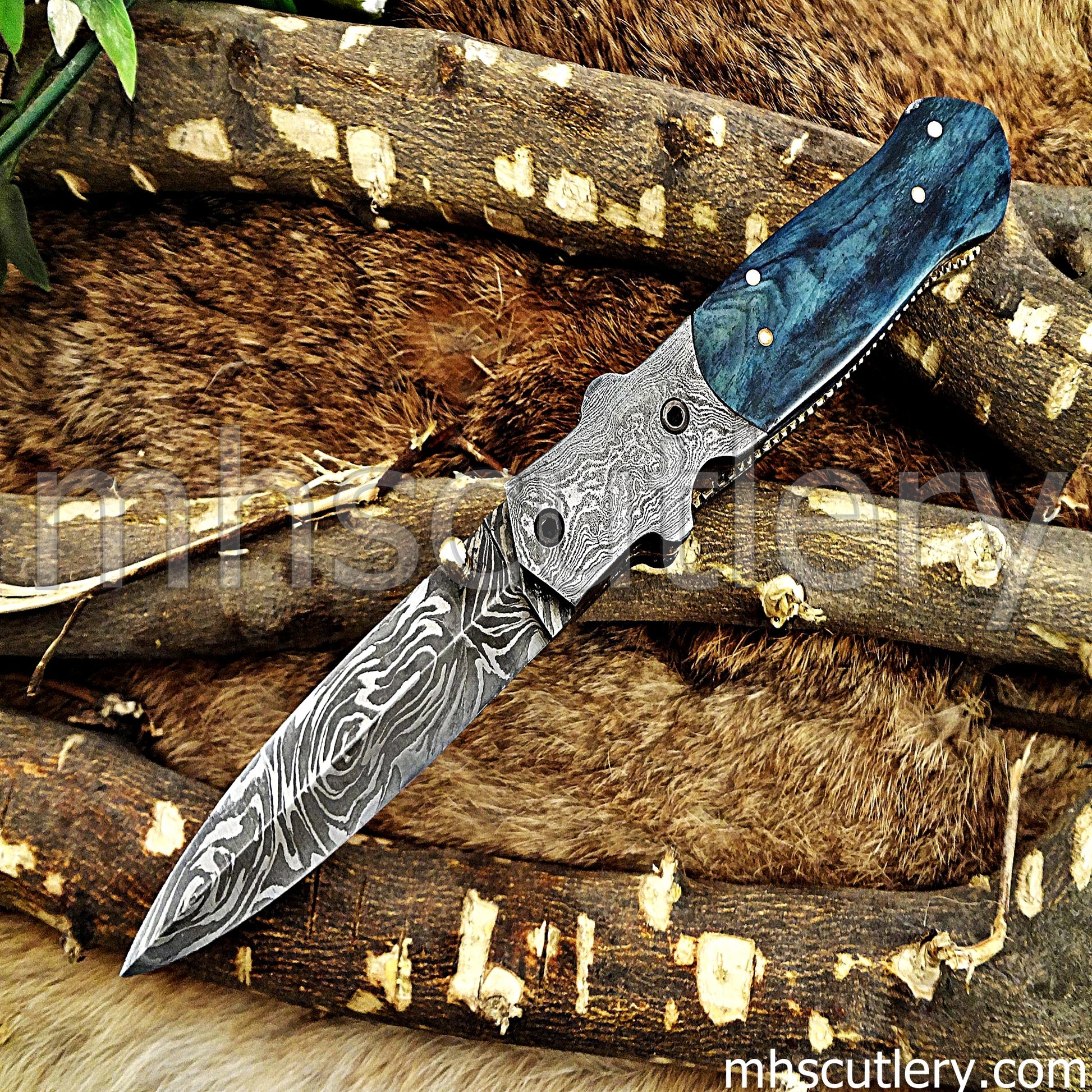 Hand Forged Damascus Steel Dagger Pocket Knife | mhscutlery