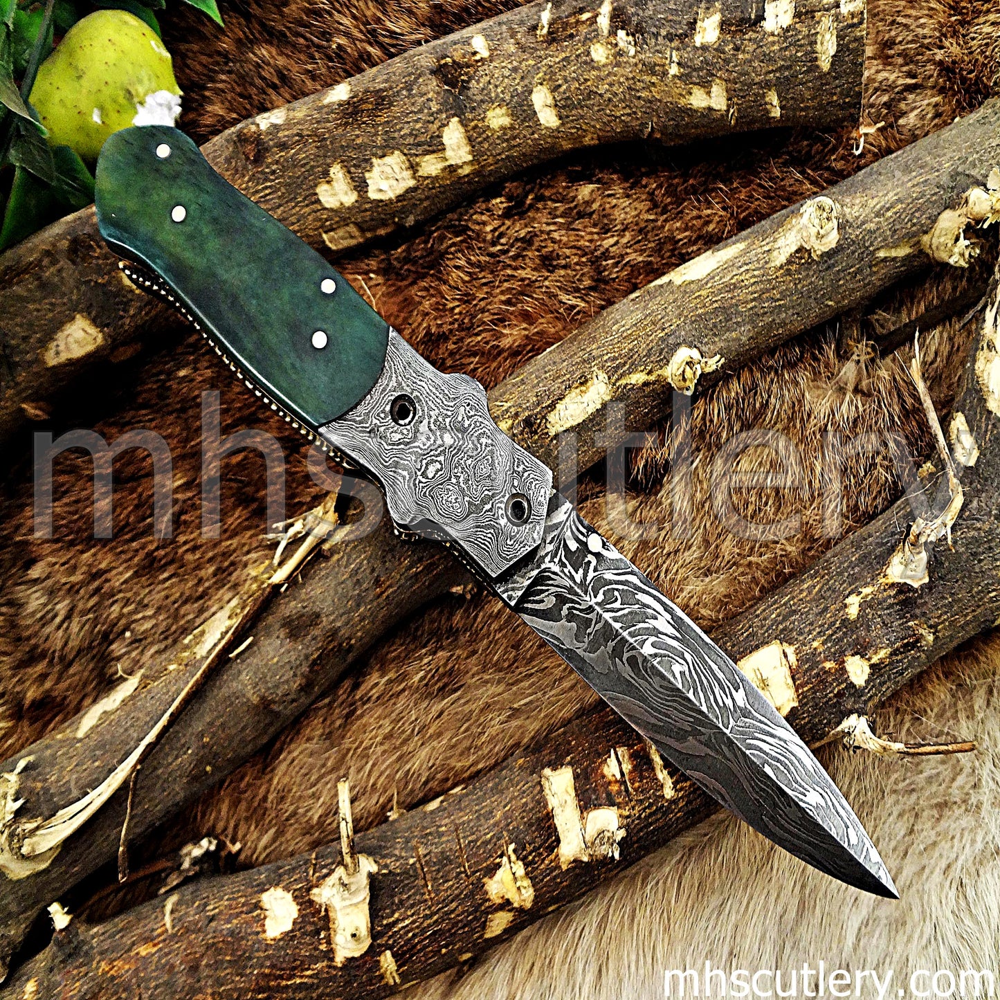 Hand Forged Damascus Steel Dagger Pocket Knife | mhscutlery