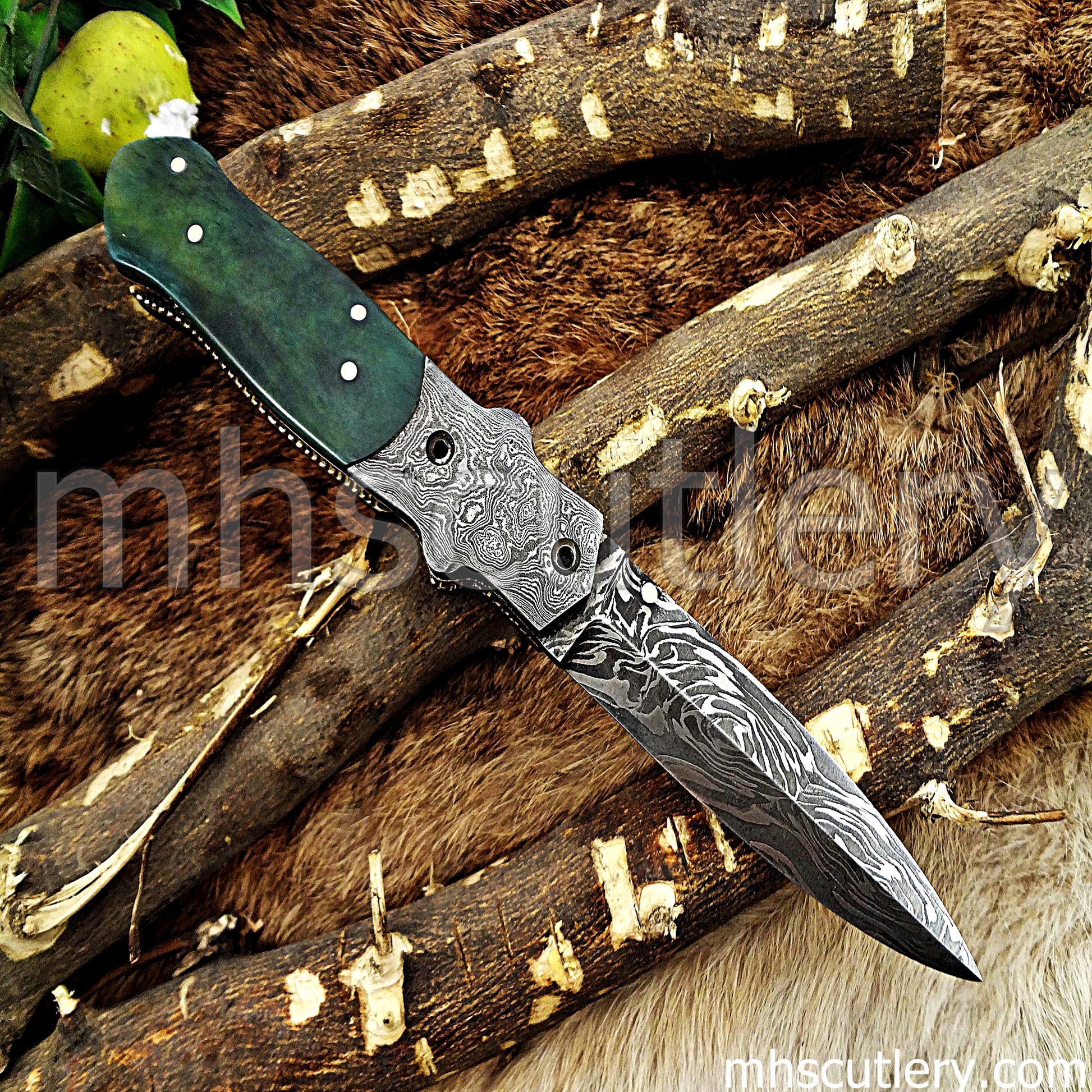 Hand Forged Damascus Steel Dagger Pocket Knife | mhscutlery