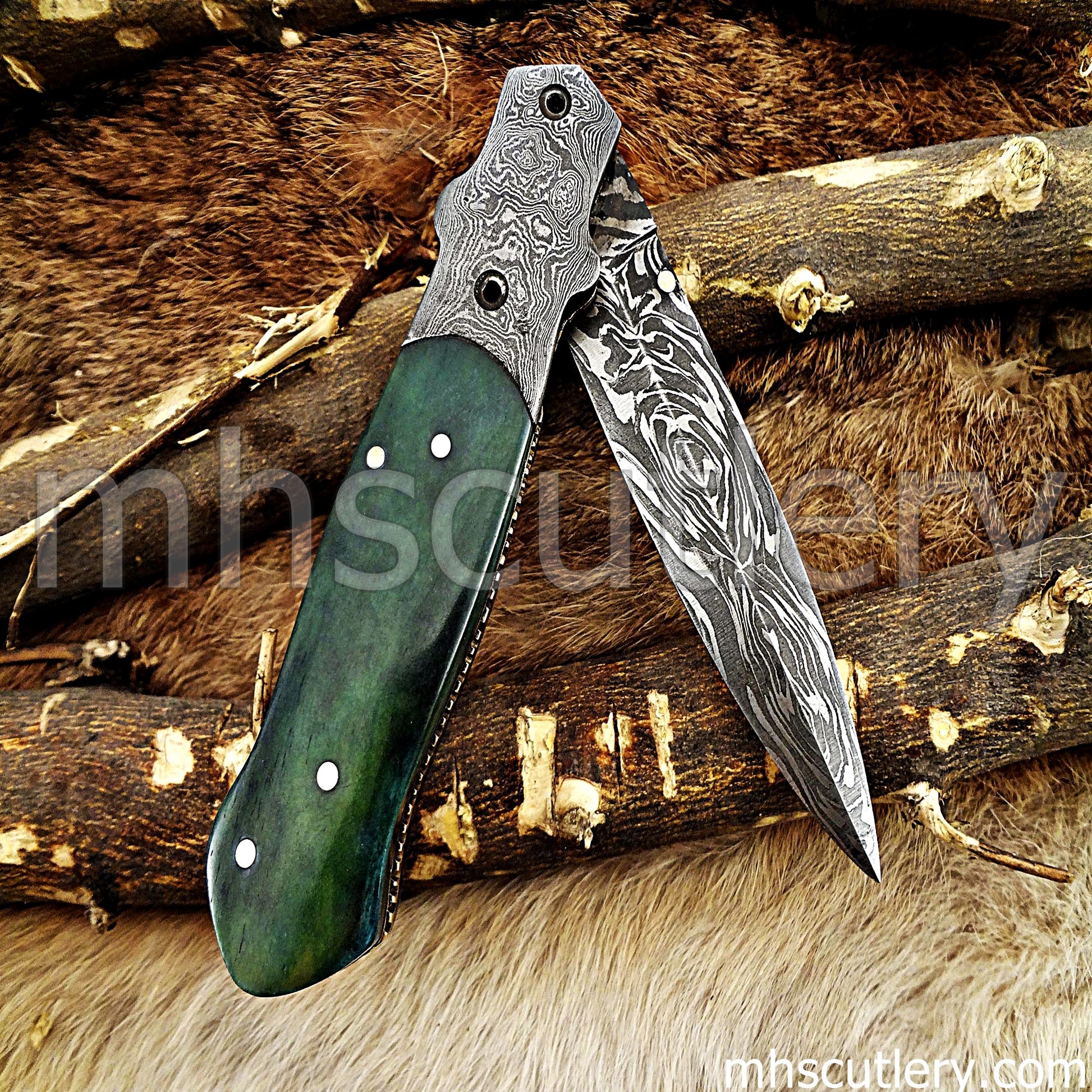 Hand Forged Damascus Steel Dagger Pocket Knife | mhscutlery