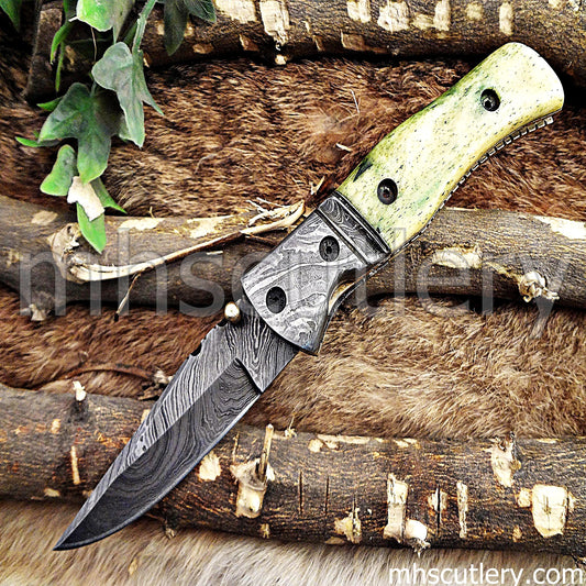 Custom Handmade Damascus Steel Traditional Folder | mhscutlery