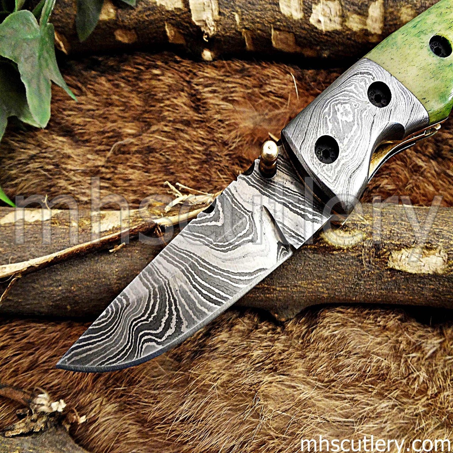 Custom Hand Forged Damascus Steel Folding Pocket Knife | mhscutlery