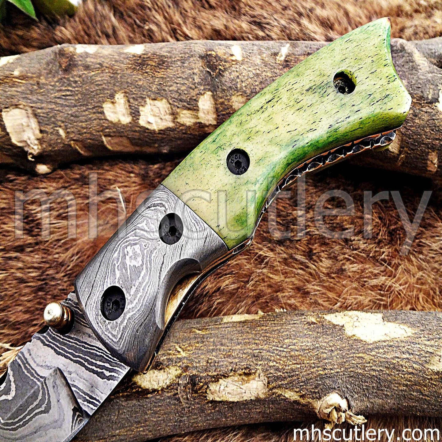 Custom Hand Forged Damascus Steel Folding Pocket Knife | mhscutlery