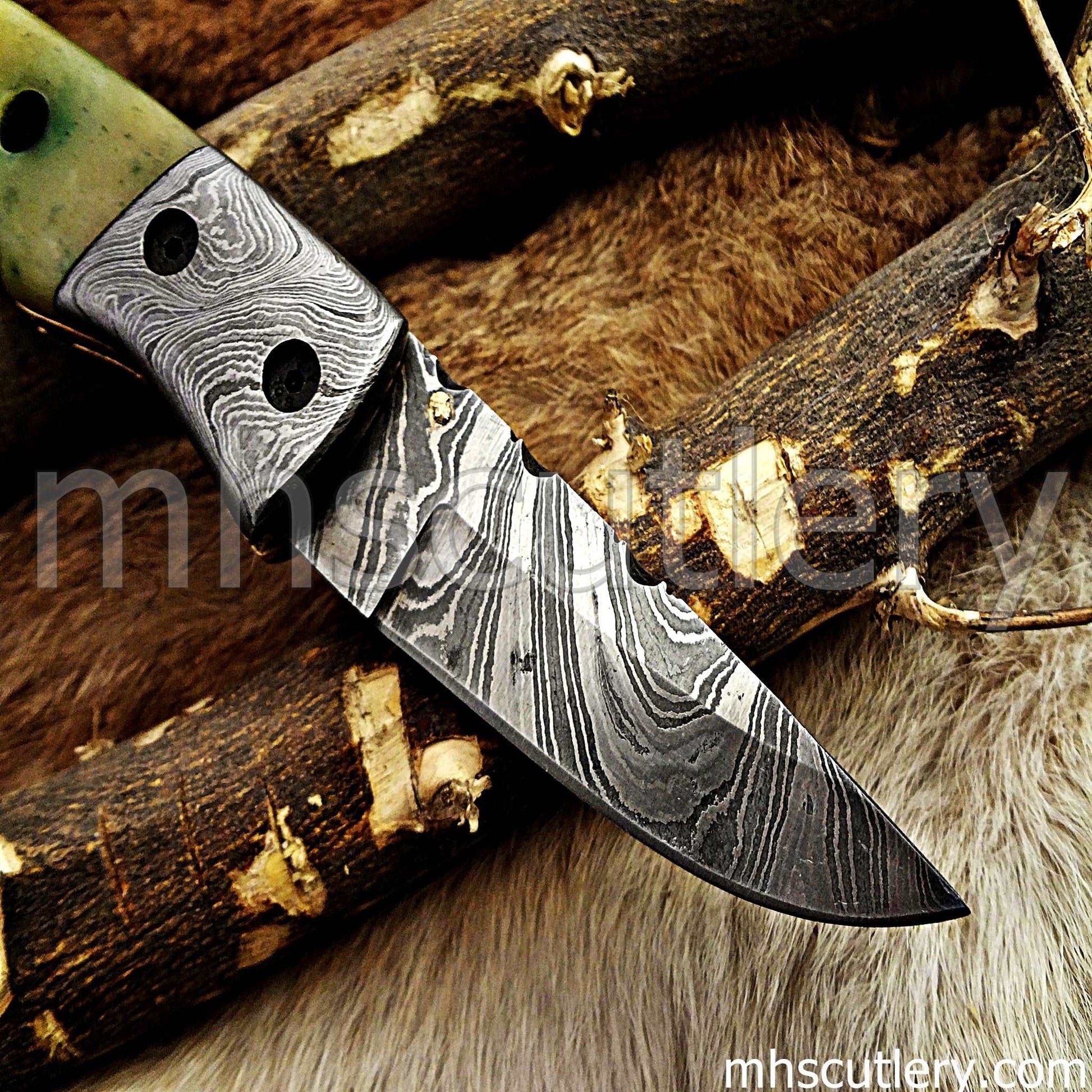 Custom Hand Forged Damascus Steel Folding Pocket Knife | mhscutlery