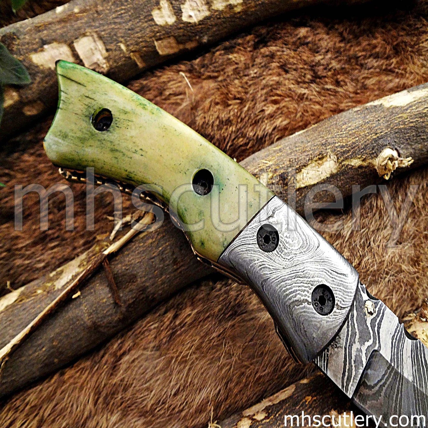Custom Hand Forged Damascus Steel Folding Pocket Knife | mhscutlery