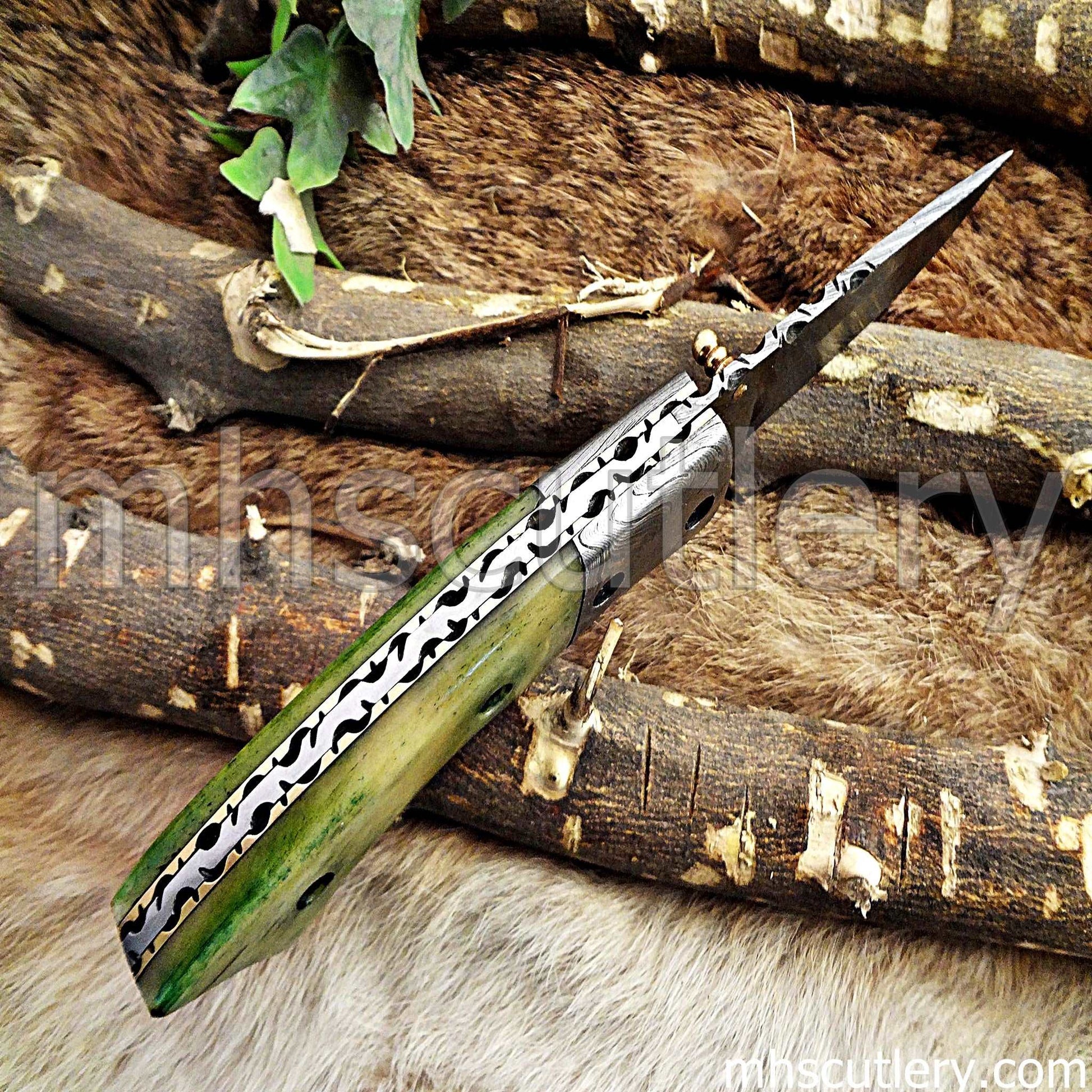 Custom Hand Forged Damascus Steel Folding Pocket Knife | mhscutlery
