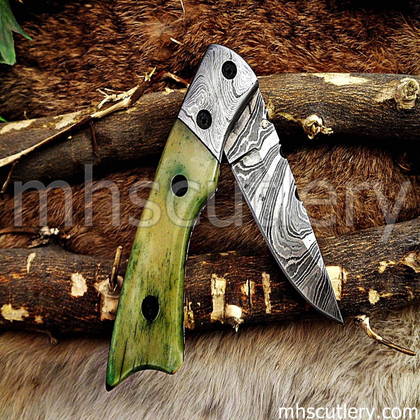 Custom Hand Forged Damascus Steel Folding Pocket Knife | mhscutlery