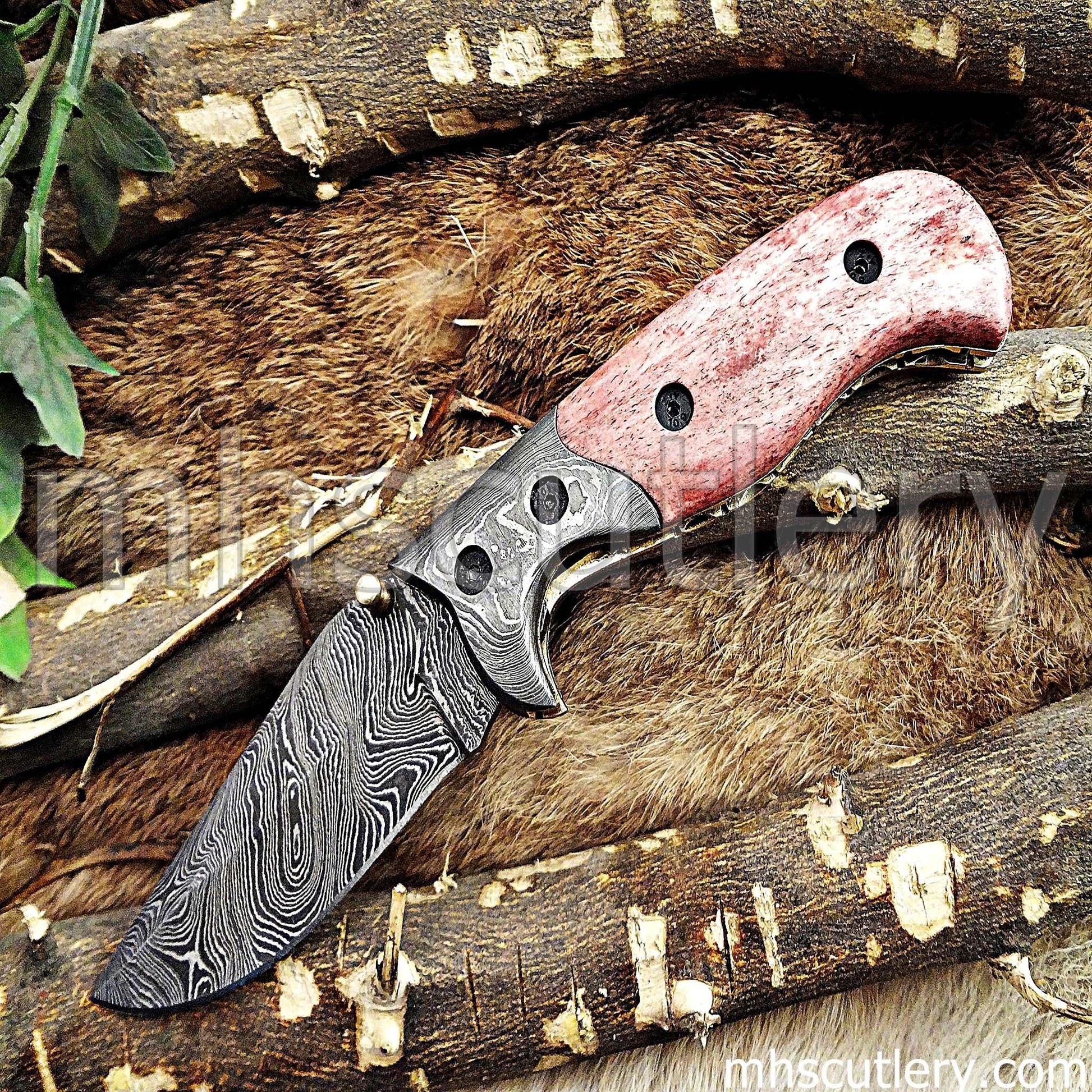 Custom Hand Forged Damascus Steel Folding Pocket Knife | mhscutlery
