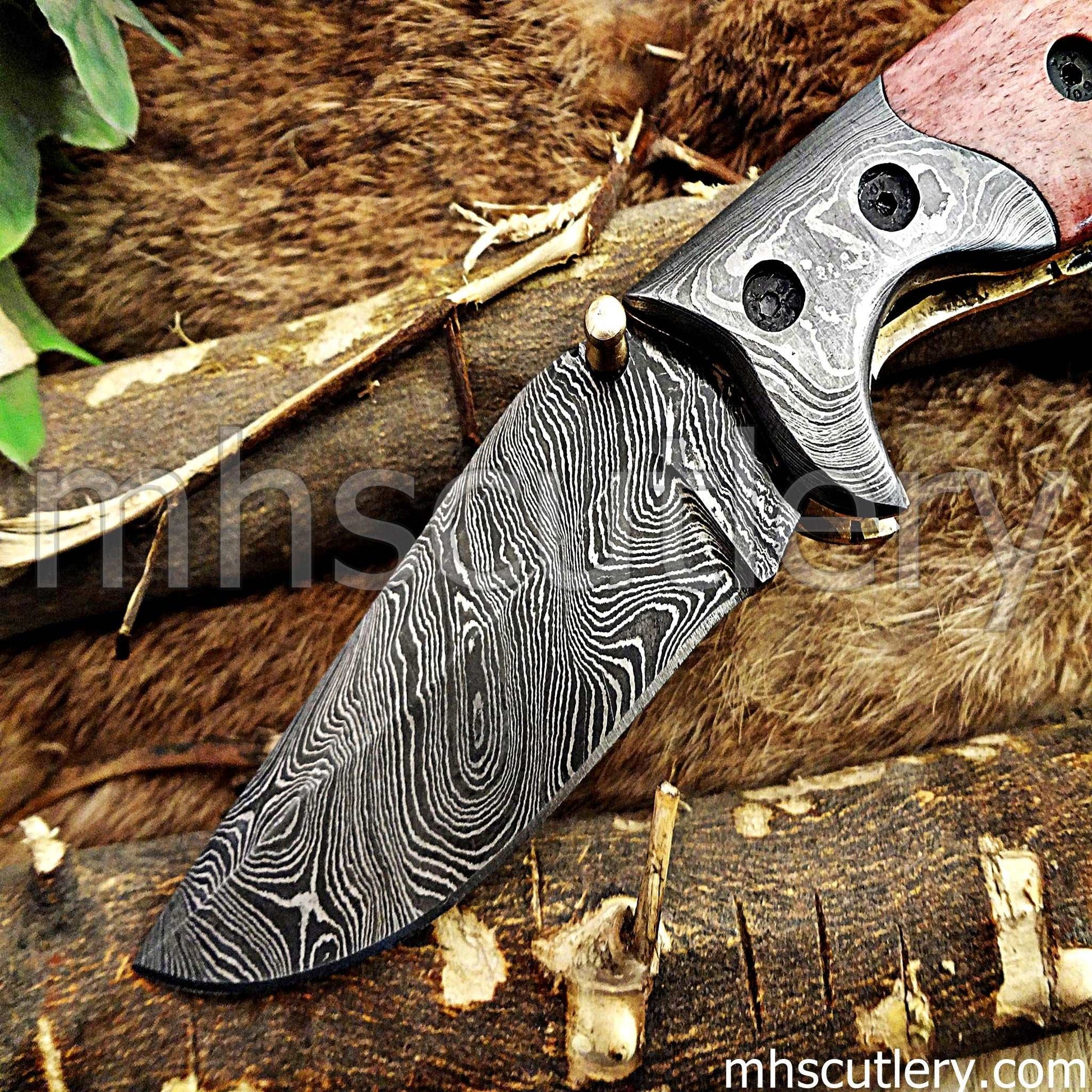 Custom Hand Forged Damascus Steel Folding Pocket Knife | mhscutlery
