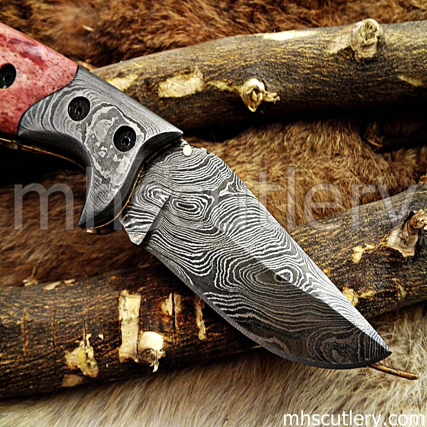Custom Hand Forged Damascus Steel Folding Pocket Knife | mhscutlery