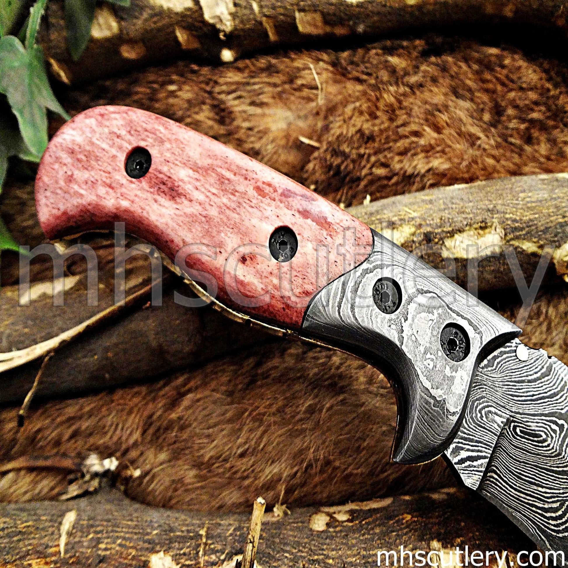 Custom Hand Forged Damascus Steel Folding Pocket Knife | mhscutlery