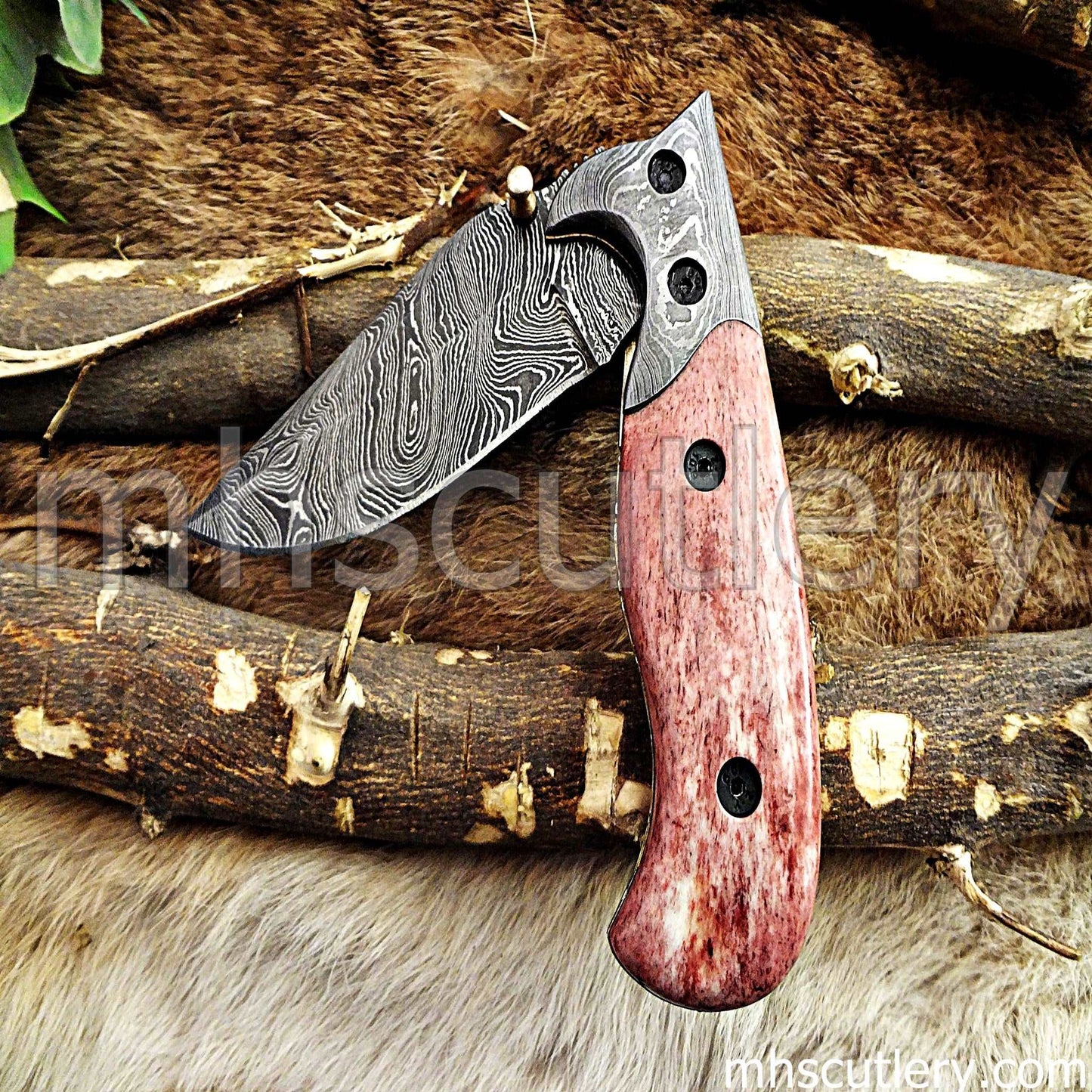 Custom Hand Forged Damascus Steel Folding Pocket Knife | mhscutlery
