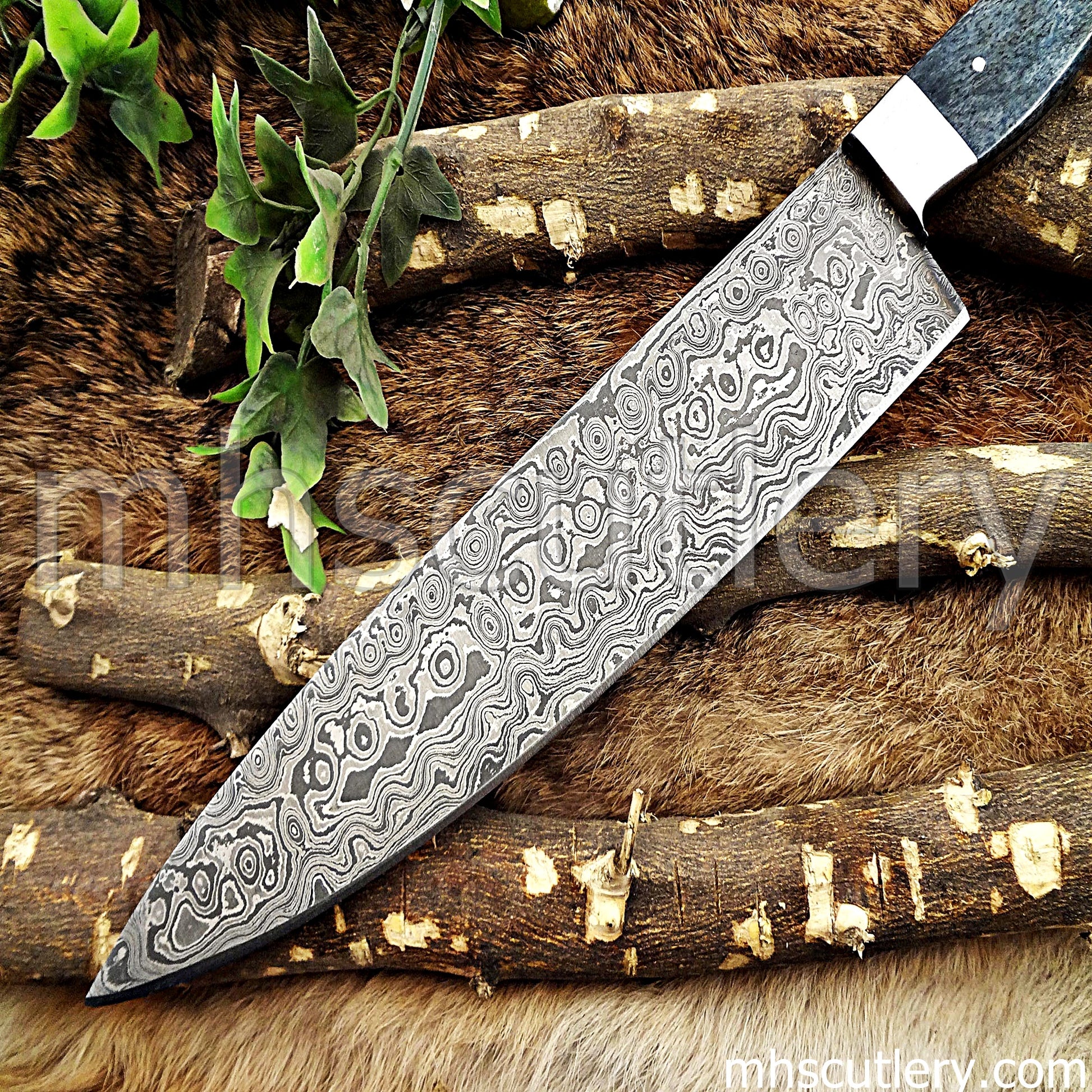 Raindrop Damascus Steel Kitchen's Chef Knife / Bone Handle | mhscutlery