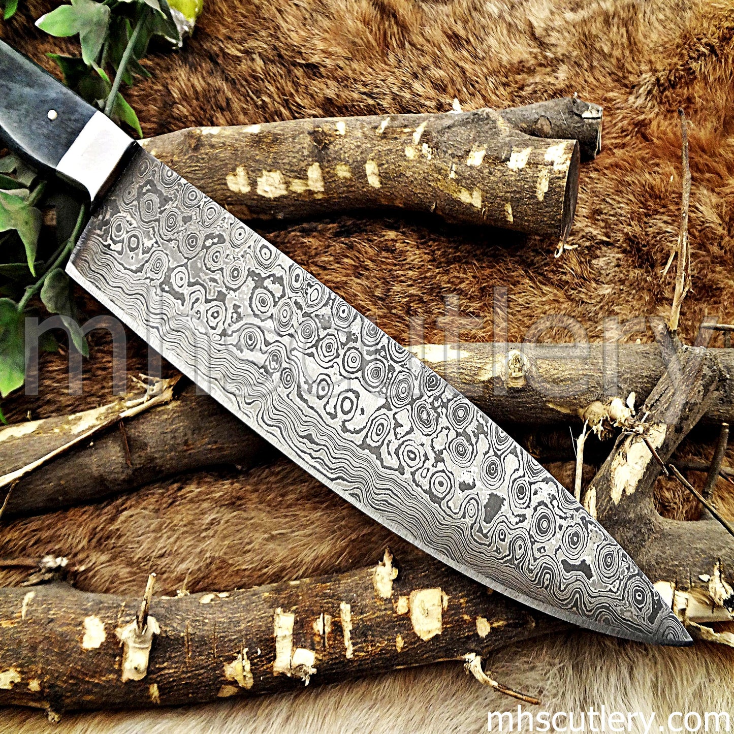 Raindrop Damascus Steel Kitchen's Chef Knife / Bone Handle | mhscutlery