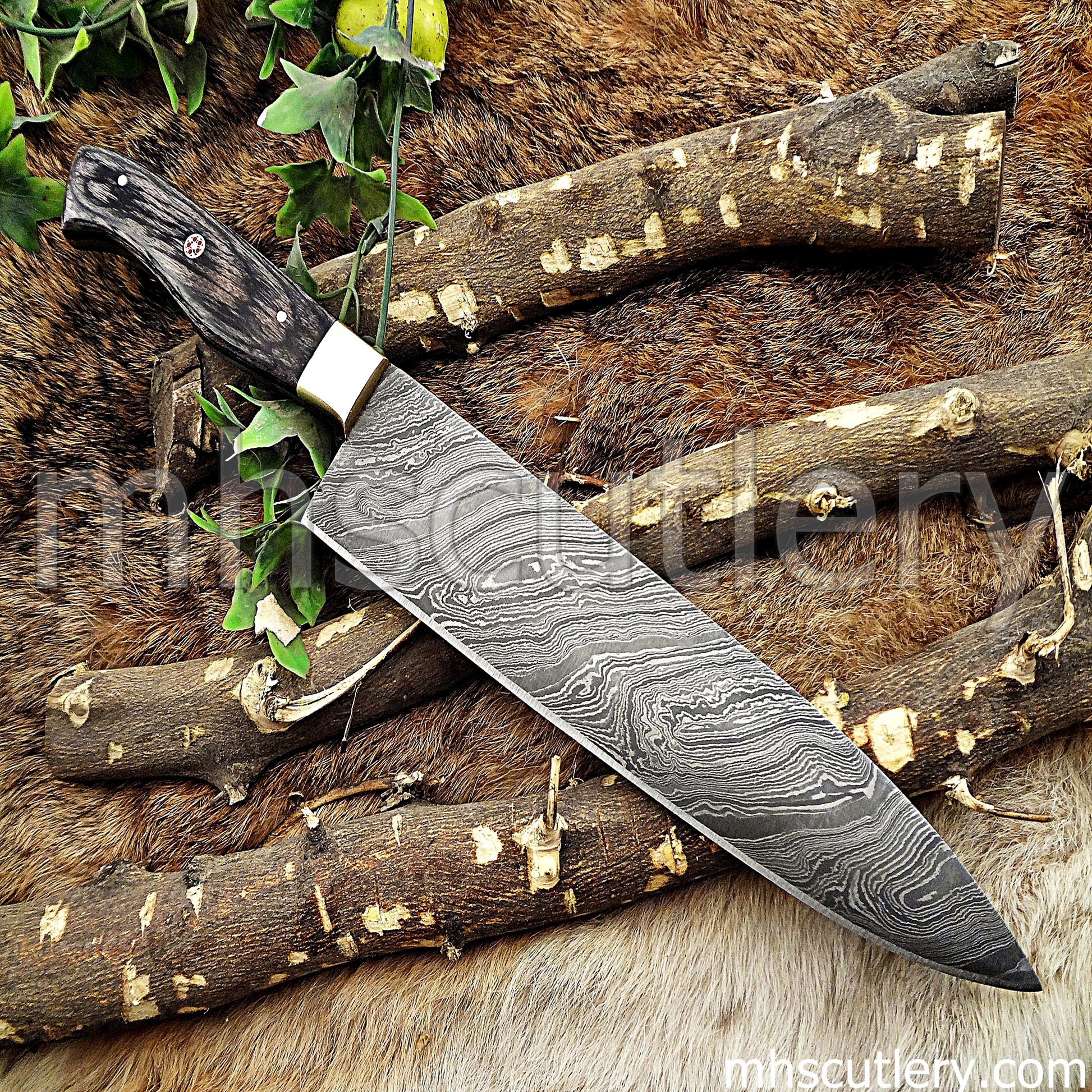 Damascus Steel Chef's Kitchen Knife / Pakka Wood Handle | mhscutlery