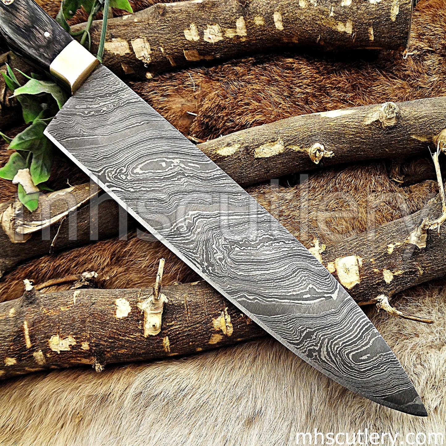 Damascus Steel Chef's Kitchen Knife / Pakka Wood Handle | mhscutlery