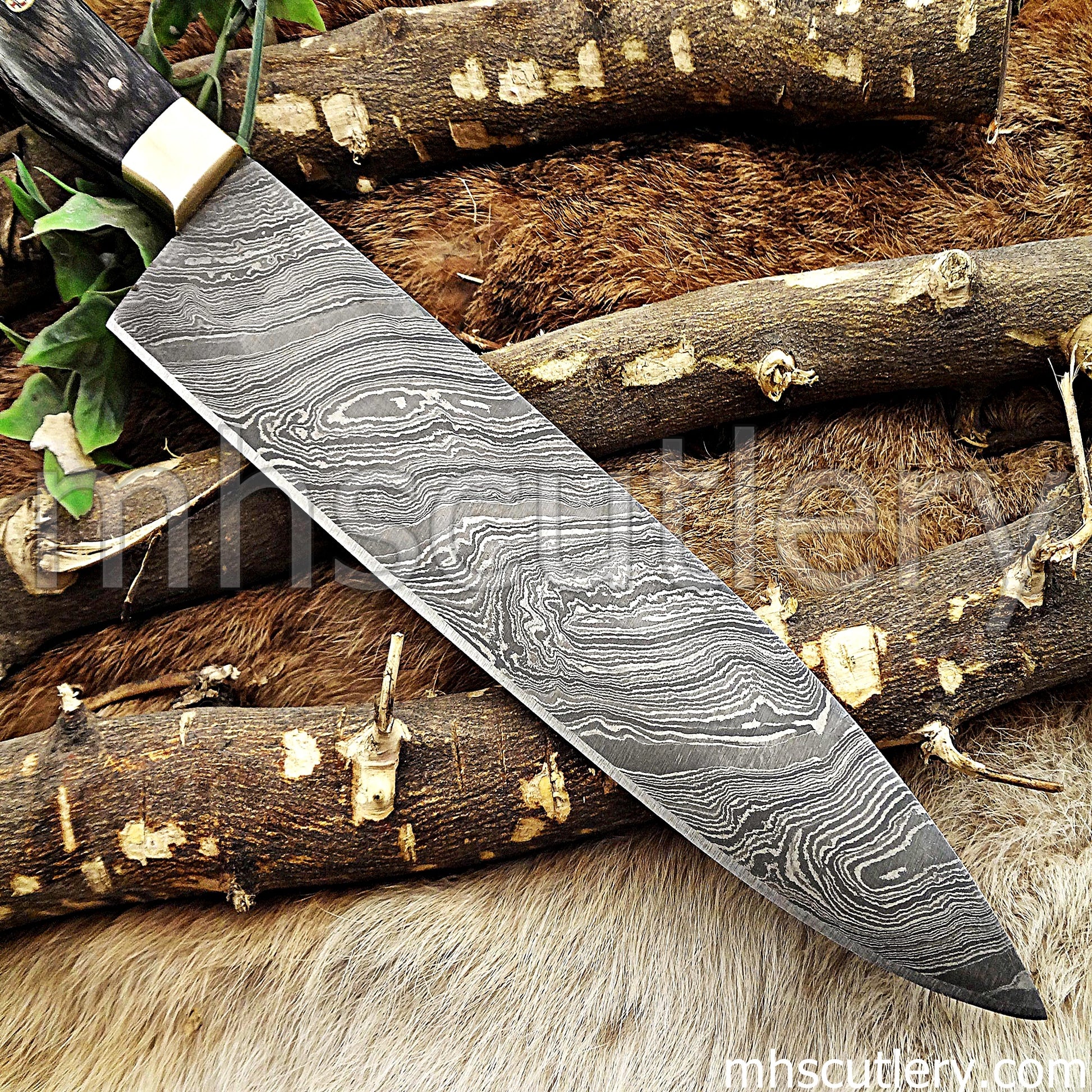 Damascus Steel Chef's Kitchen Knife / Pakka Wood Handle | mhscutlery