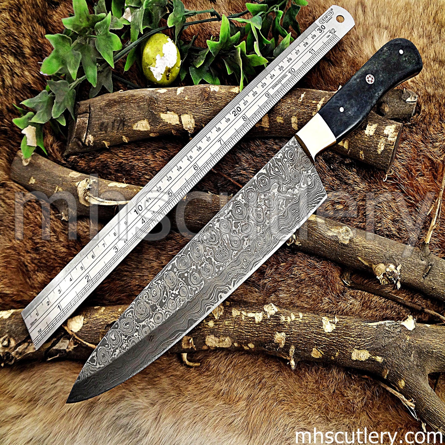 Raindrop Damascus Steel Chef Knife / Bone Handle | mhscutlery
