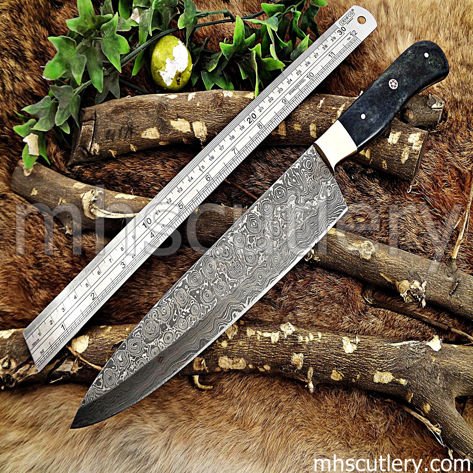 Raindrop Damascus Steel Chef Knife / Bone Handle | mhscutlery
