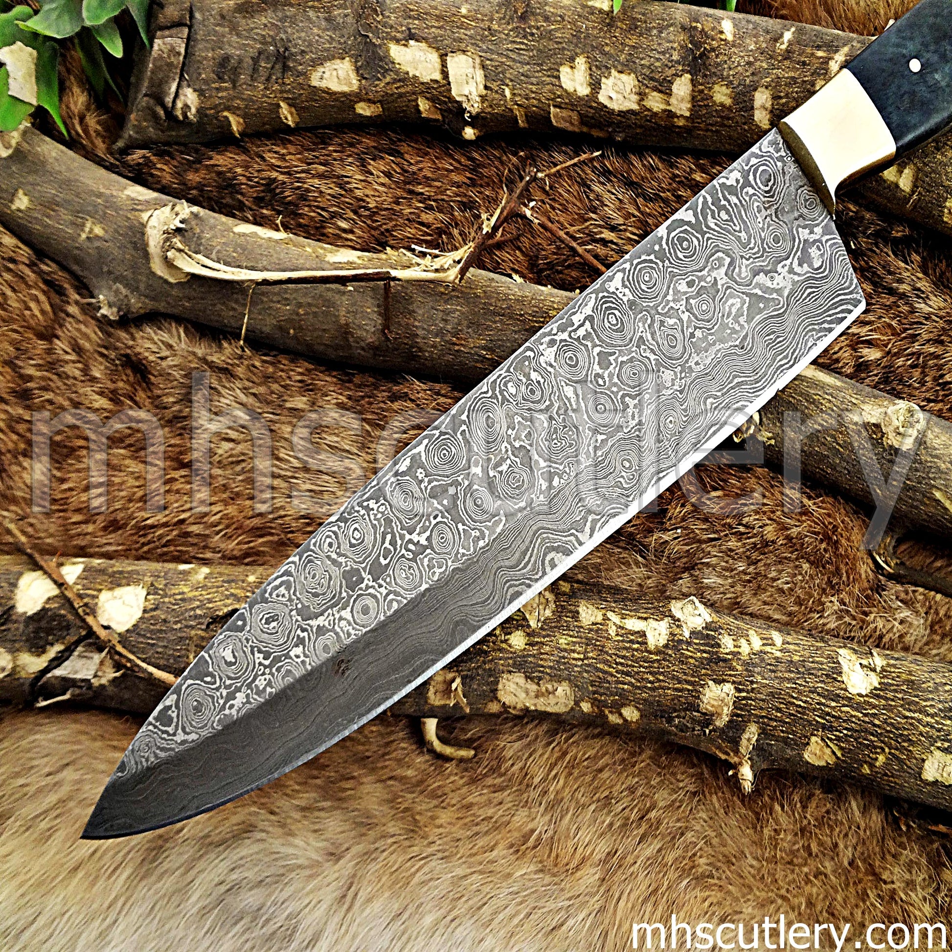Raindrop Damascus Steel Chef Knife / Bone Handle | mhscutlery