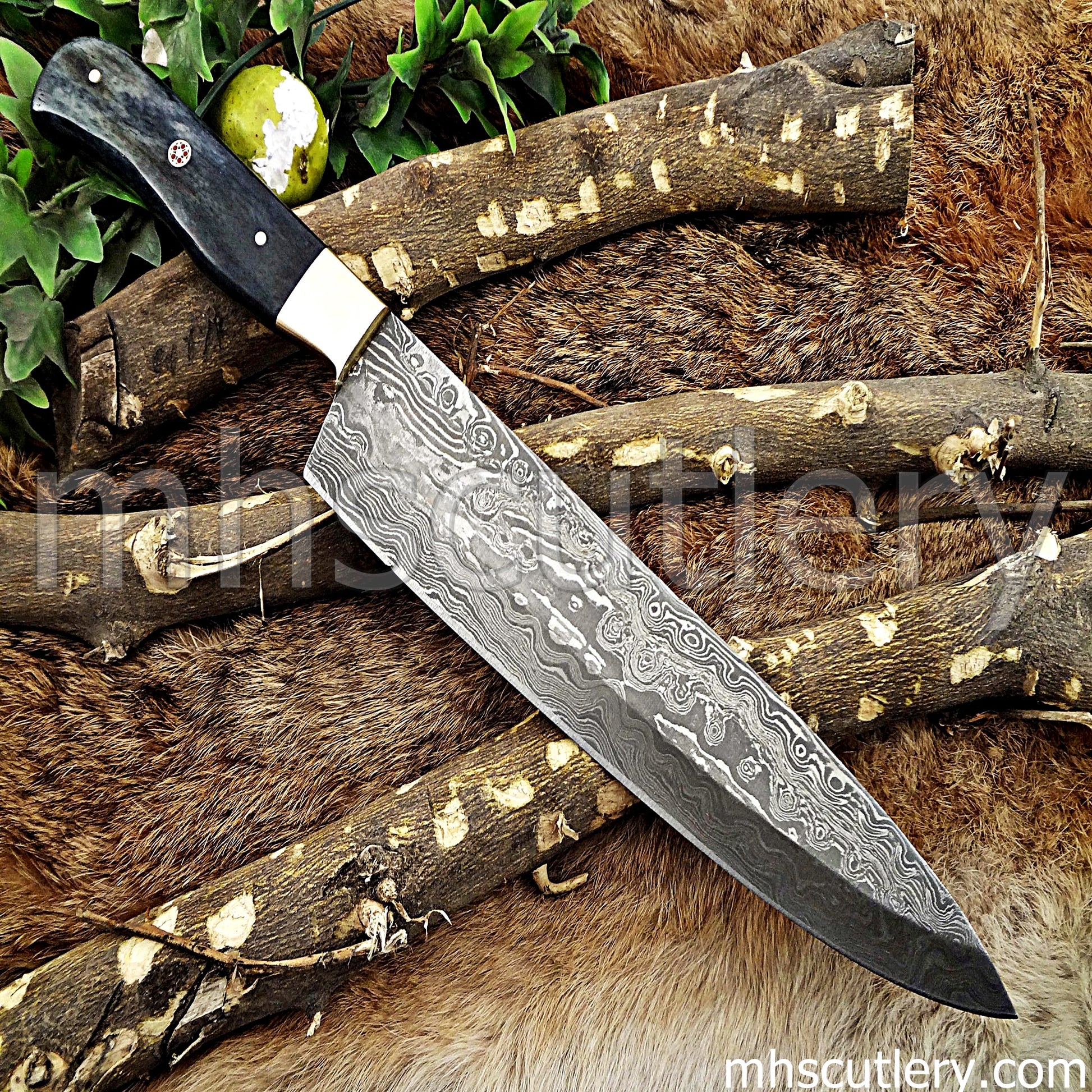 Raindrop Damascus Steel Chef Knife / Bone Handle | mhscutlery