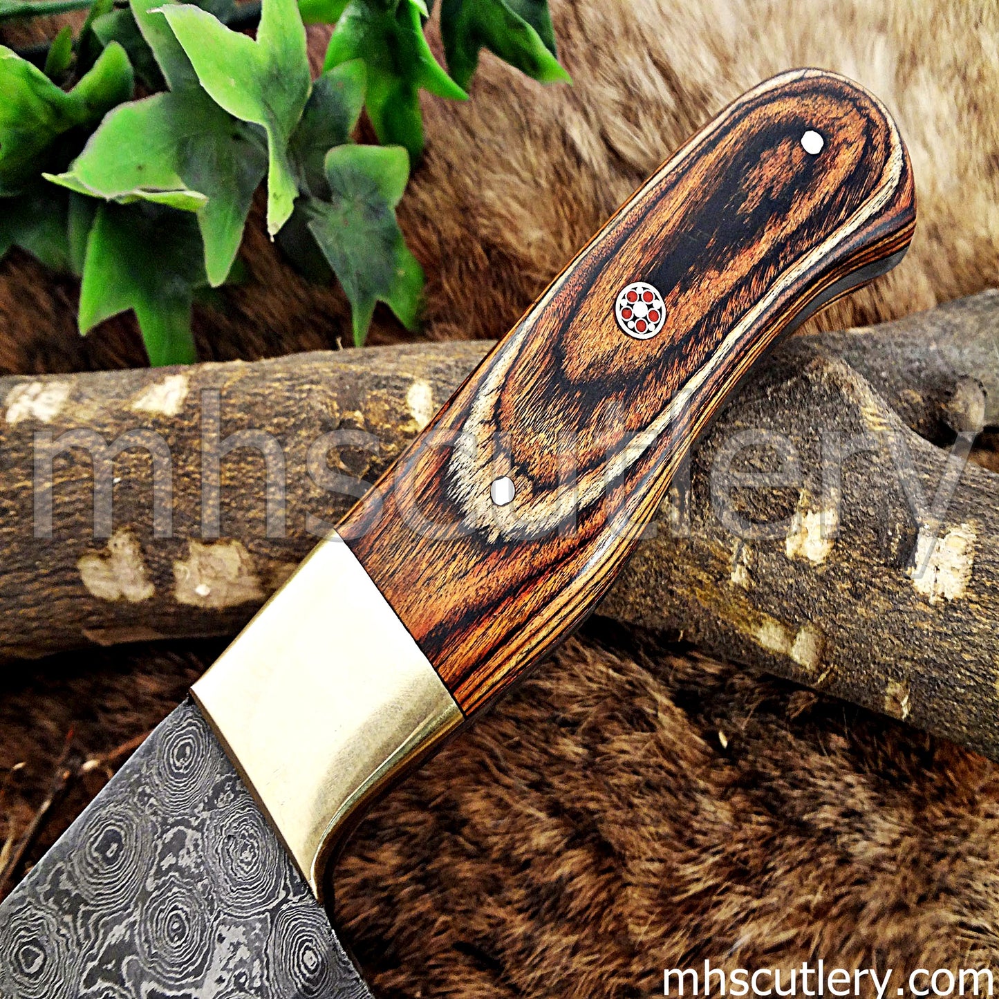 Handmade Raindrop Damascus Steel Kitchen Knife / Pakka Wood Handle | mhscutlery