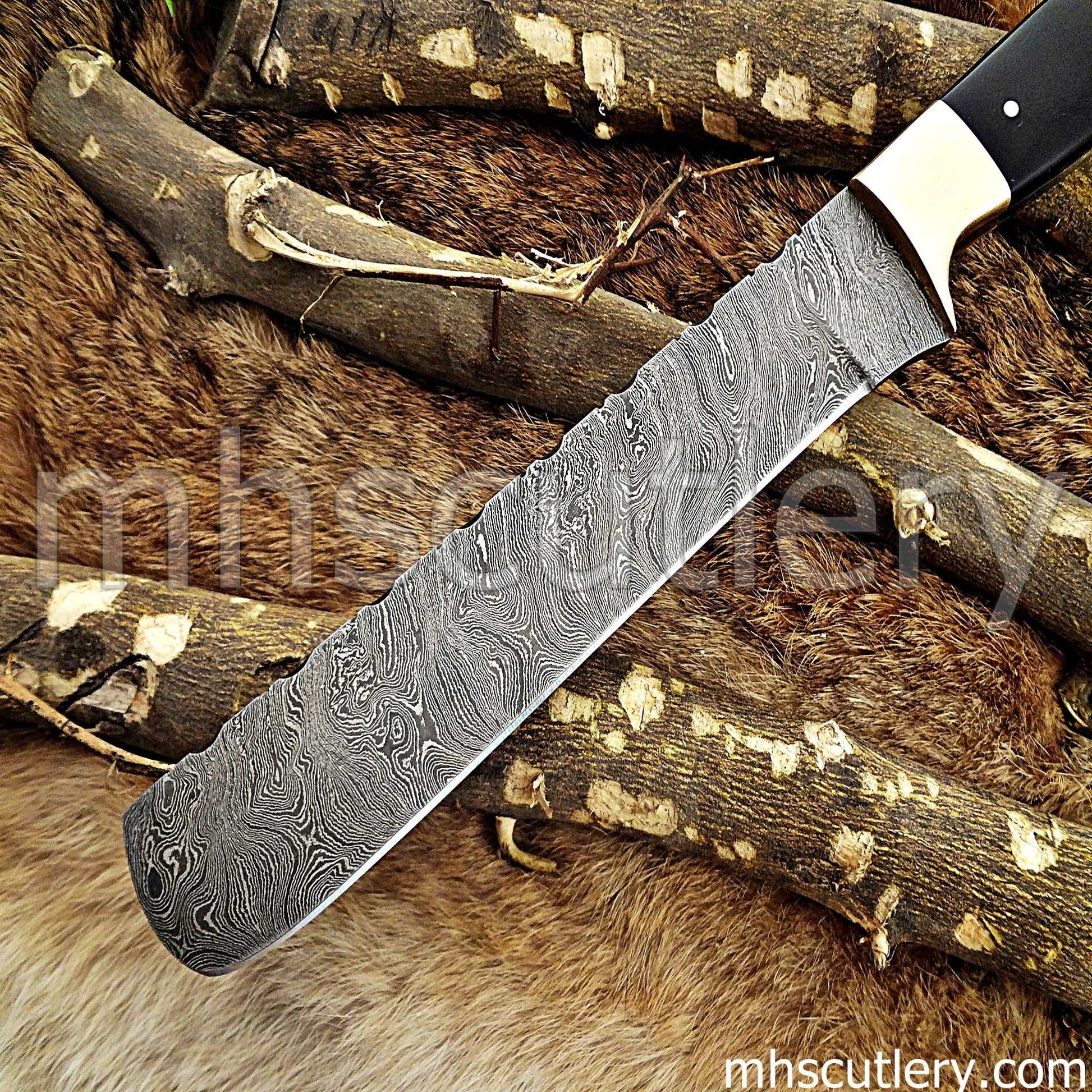 Custom Hand Forged Damascus Steel Bread / Steak Knife | mhscutlery