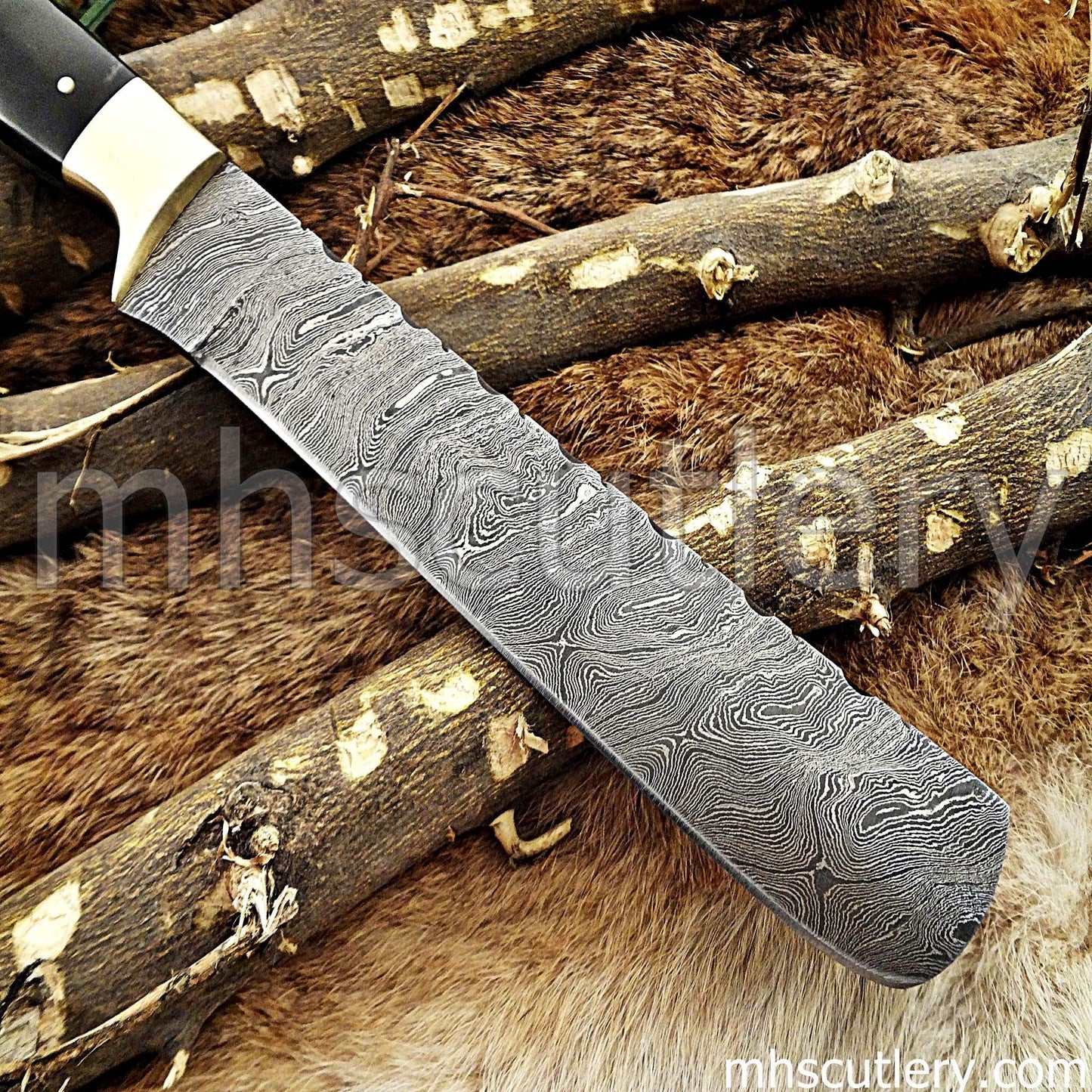 Custom Hand Forged Damascus Steel Bread / Steak Knife | mhscutlery