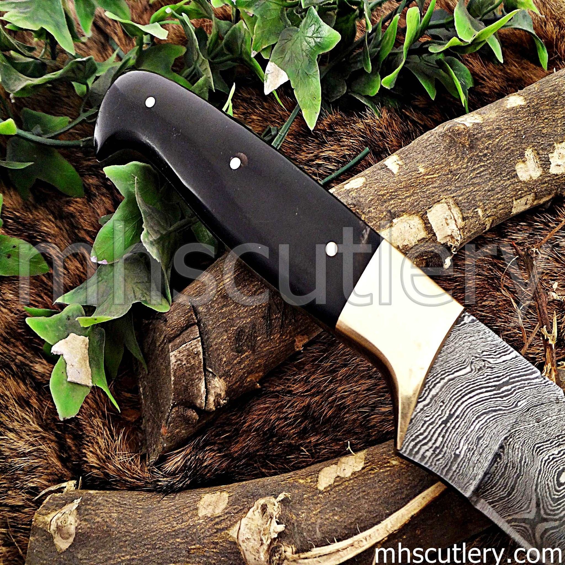 Custom Hand Forged Damascus Steel Bread / Steak Knife | mhscutlery