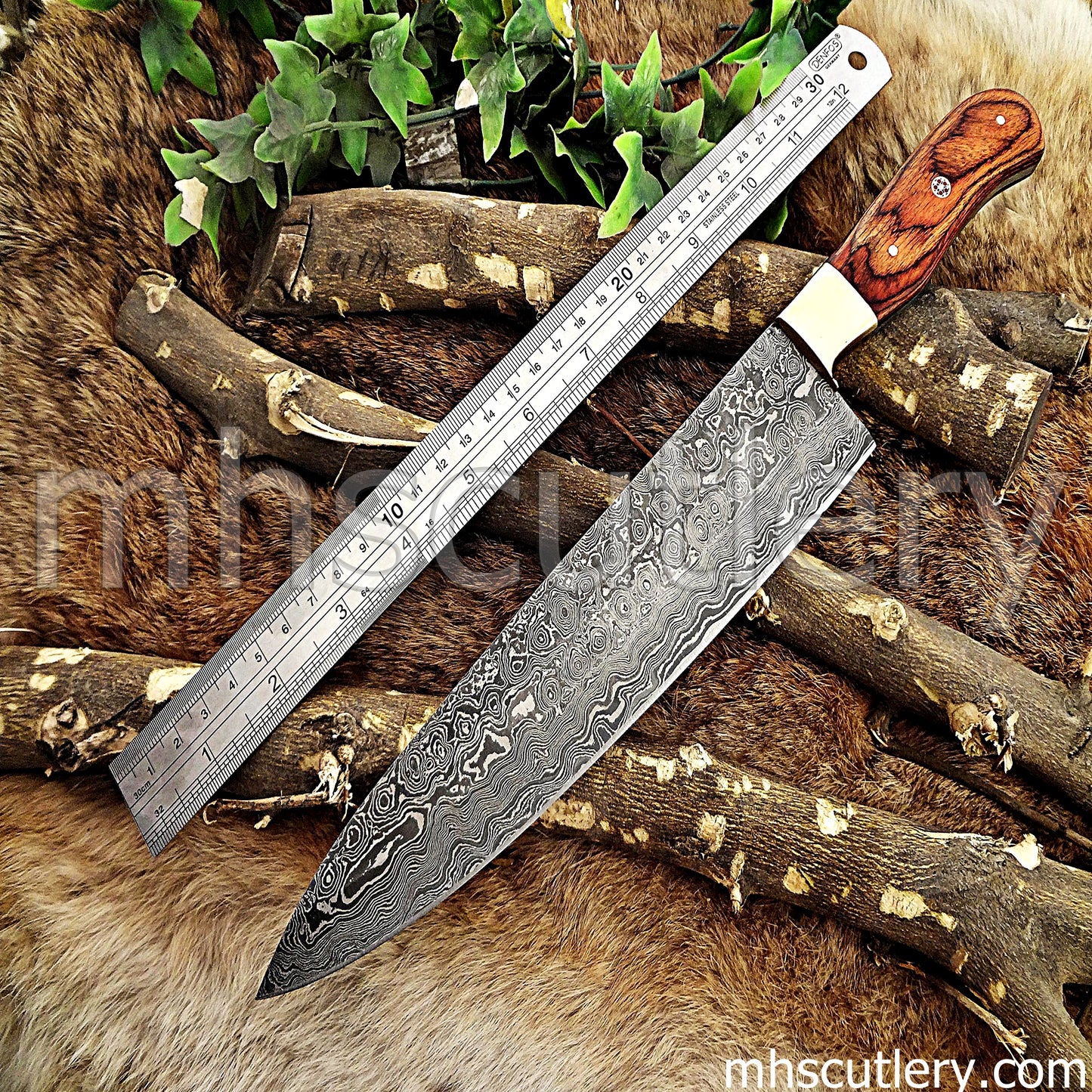 Custom Handmade Raindrop Damascus Steel Chef's Knife Knife | mhscutlery