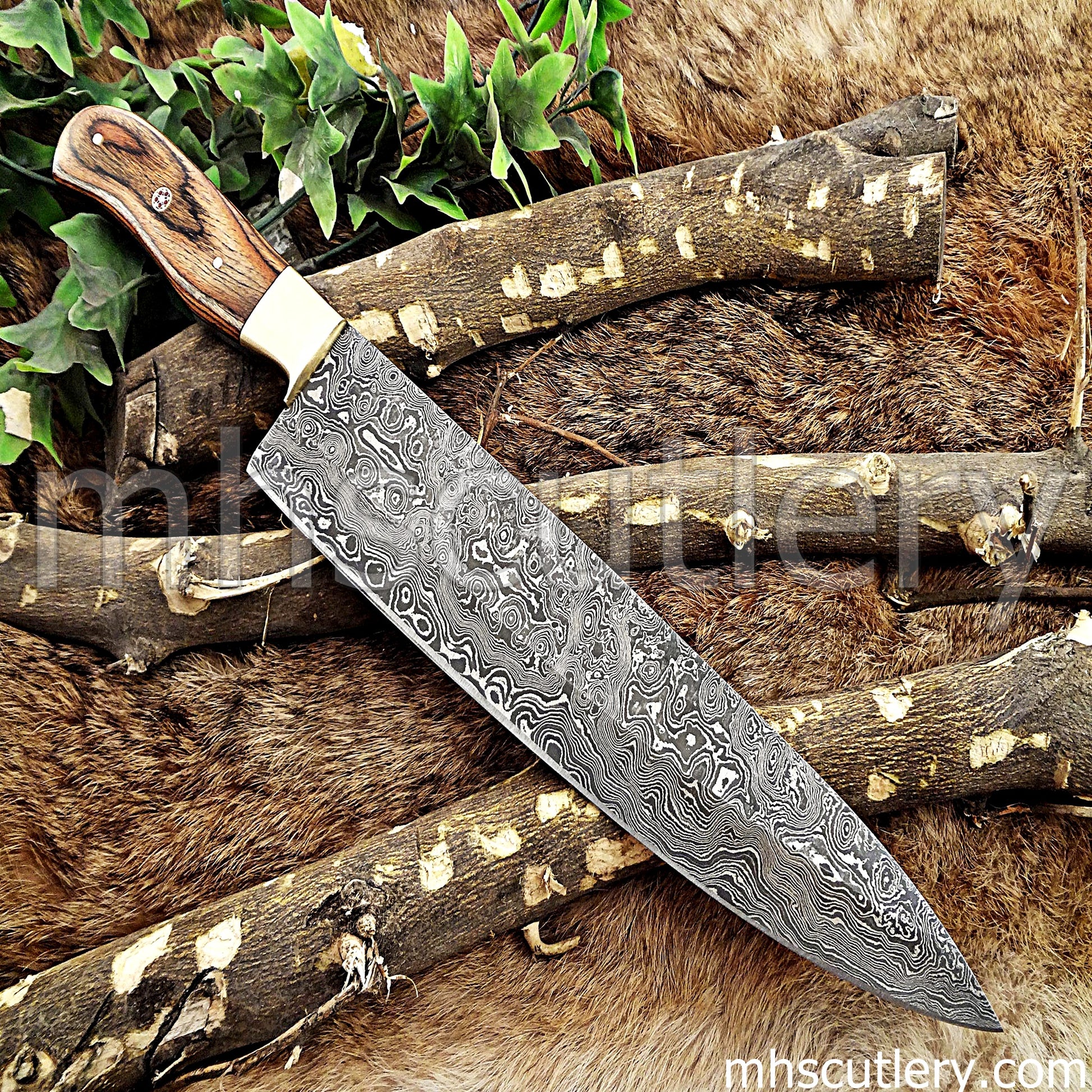 Custom Handmade Raindrop Damascus Steel Chef's Knife Knife | mhscutlery