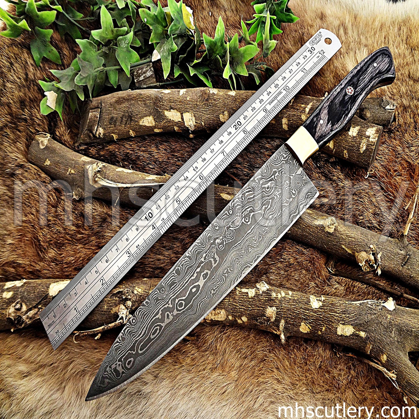Custom Hand Forged Raindrop Damascus Steel Kitchen Chef Knife | mhscutlery