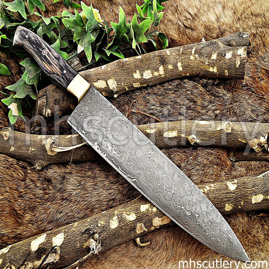 Custom Hand Forged Raindrop Damascus Steel Kitchen Chef Knife | mhscutlery