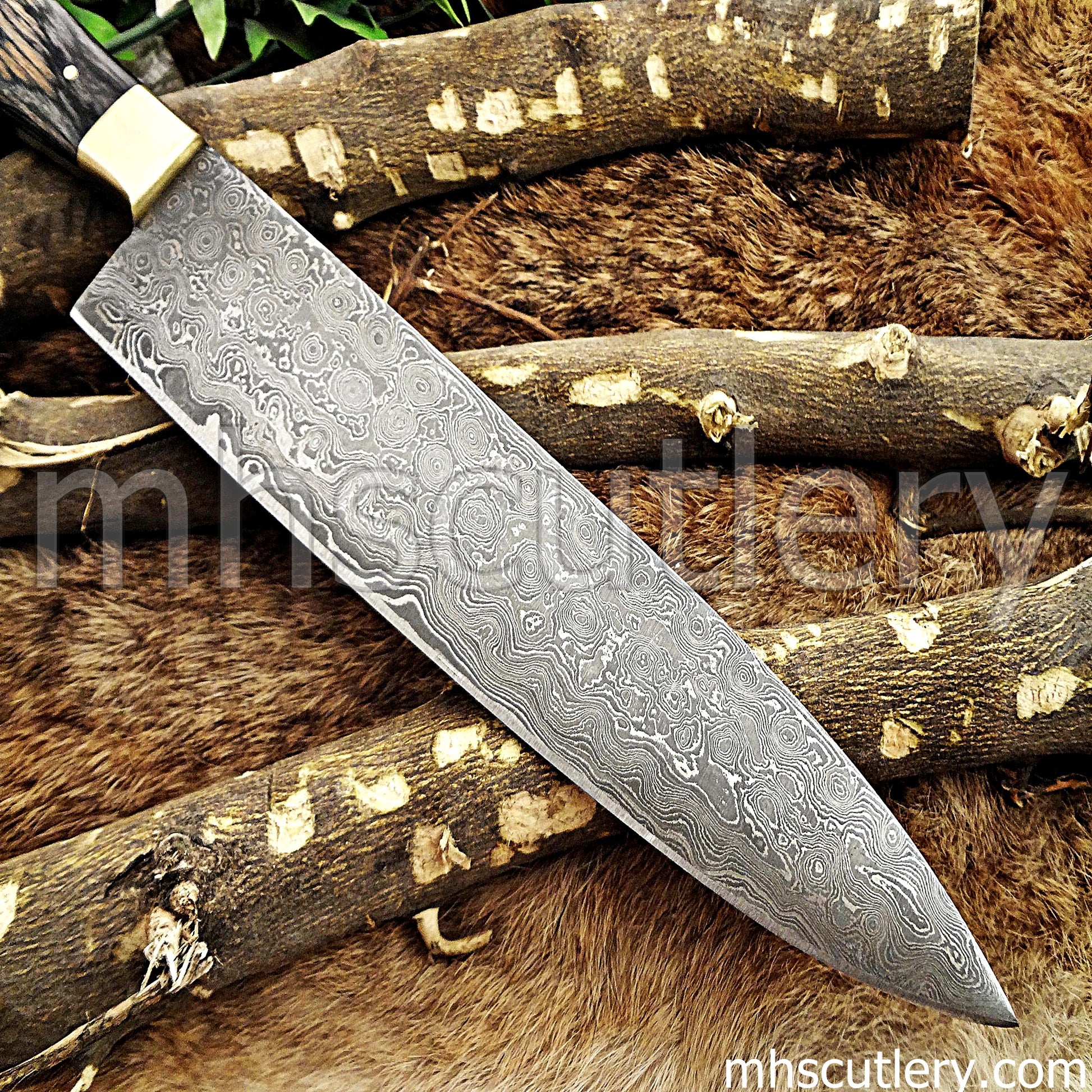 Custom Hand Forged Raindrop Damascus Steel Kitchen Chef Knife | mhscutlery