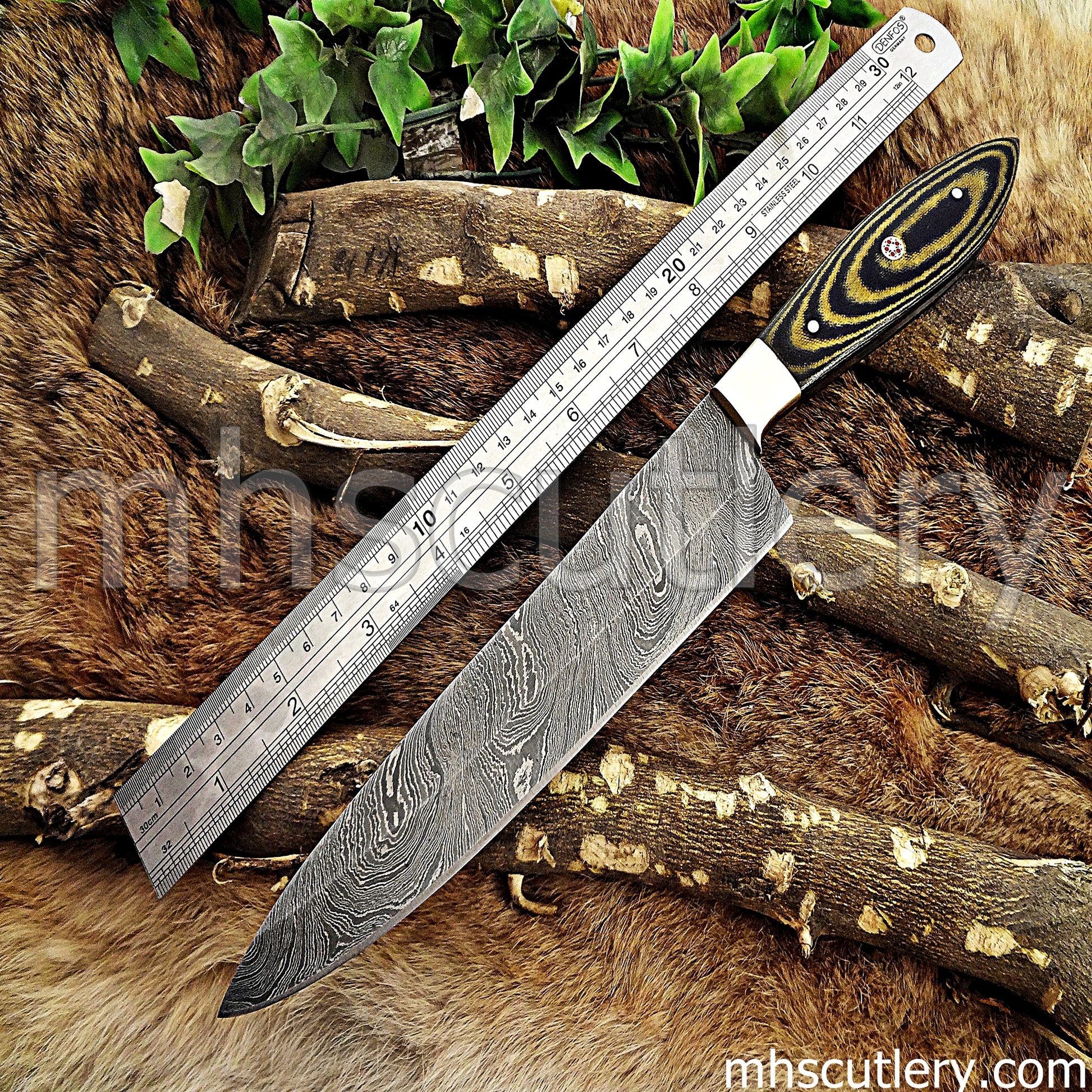 Hand Forged Damascus Steel Chef Knife / Micarta Handle | mhscutlery
