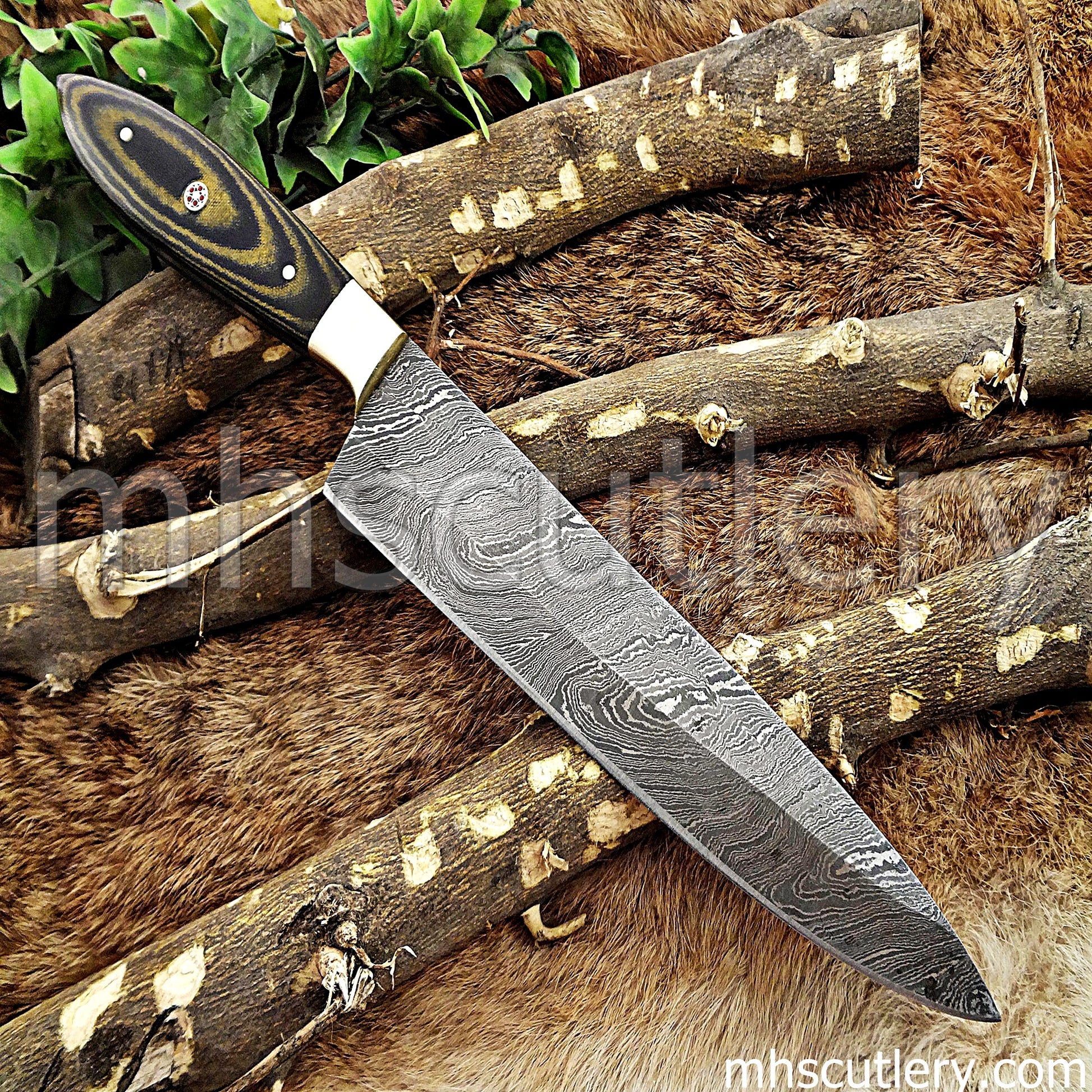 Hand Forged Damascus Steel Chef Knife / Micarta Handle | mhscutlery